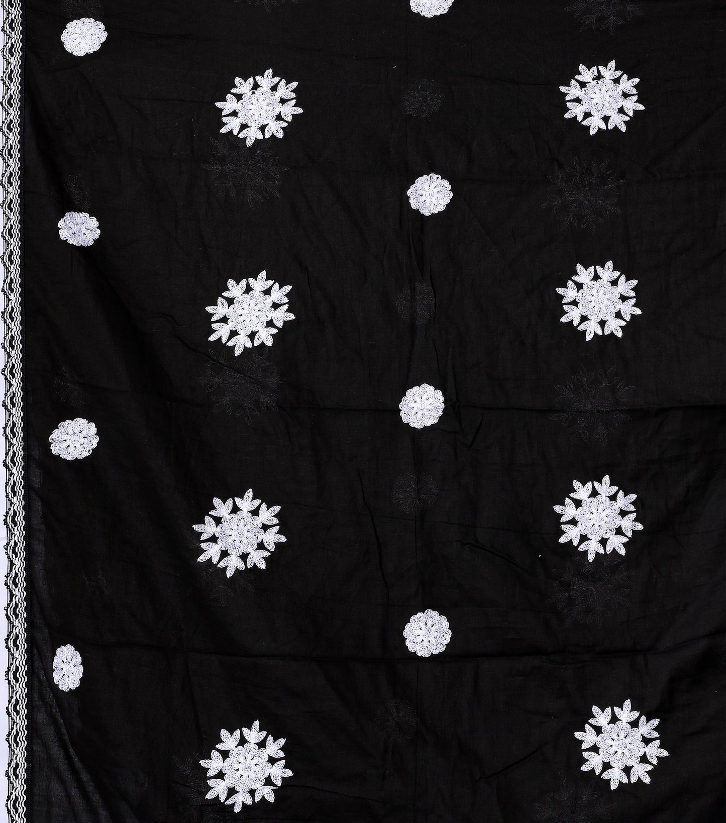 Black Cotton Embroidered Hijab/Dupatta | Elegant Floral Threadwork