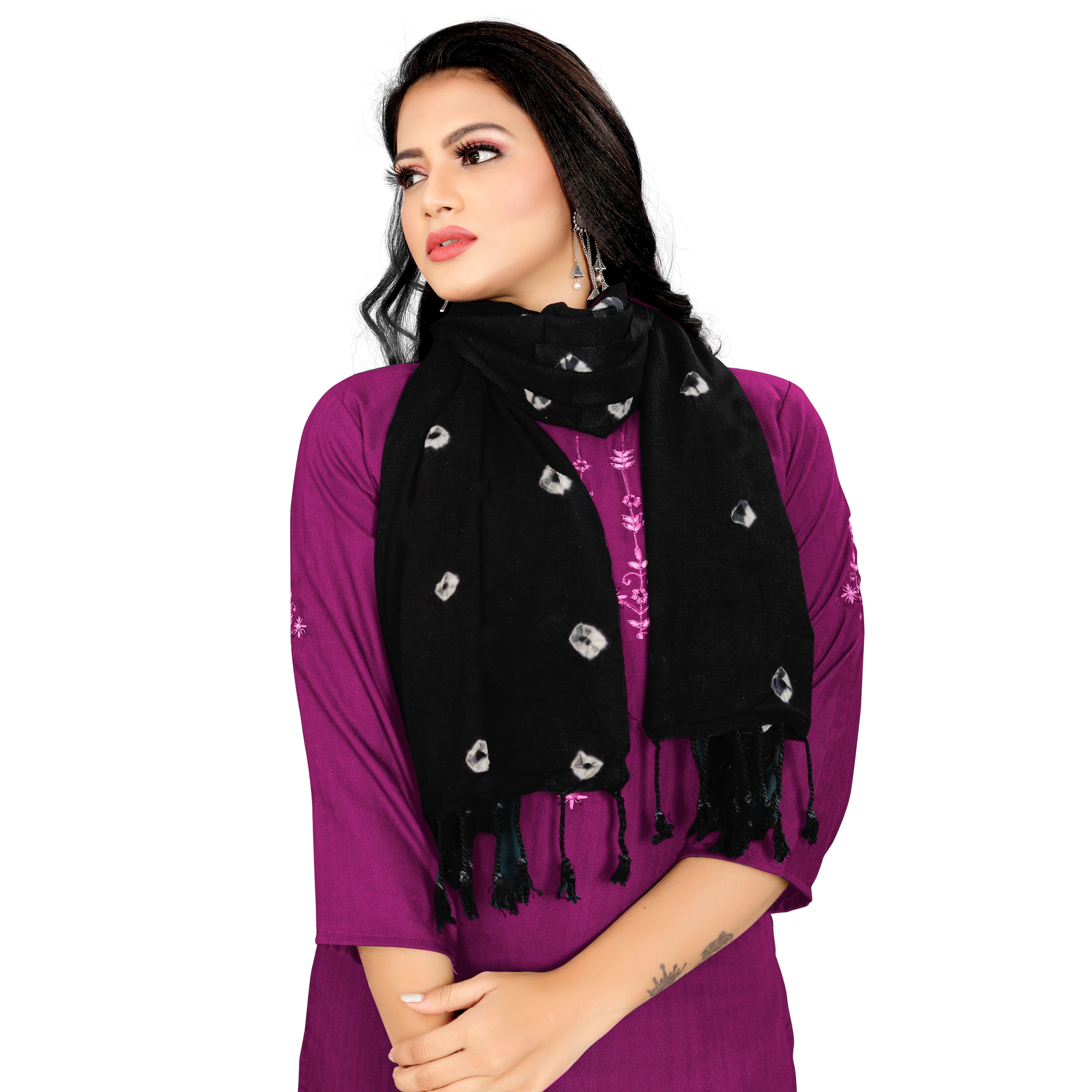 EBADAT Bandhani Print Black Color Fancy Scarf for Women And Girl