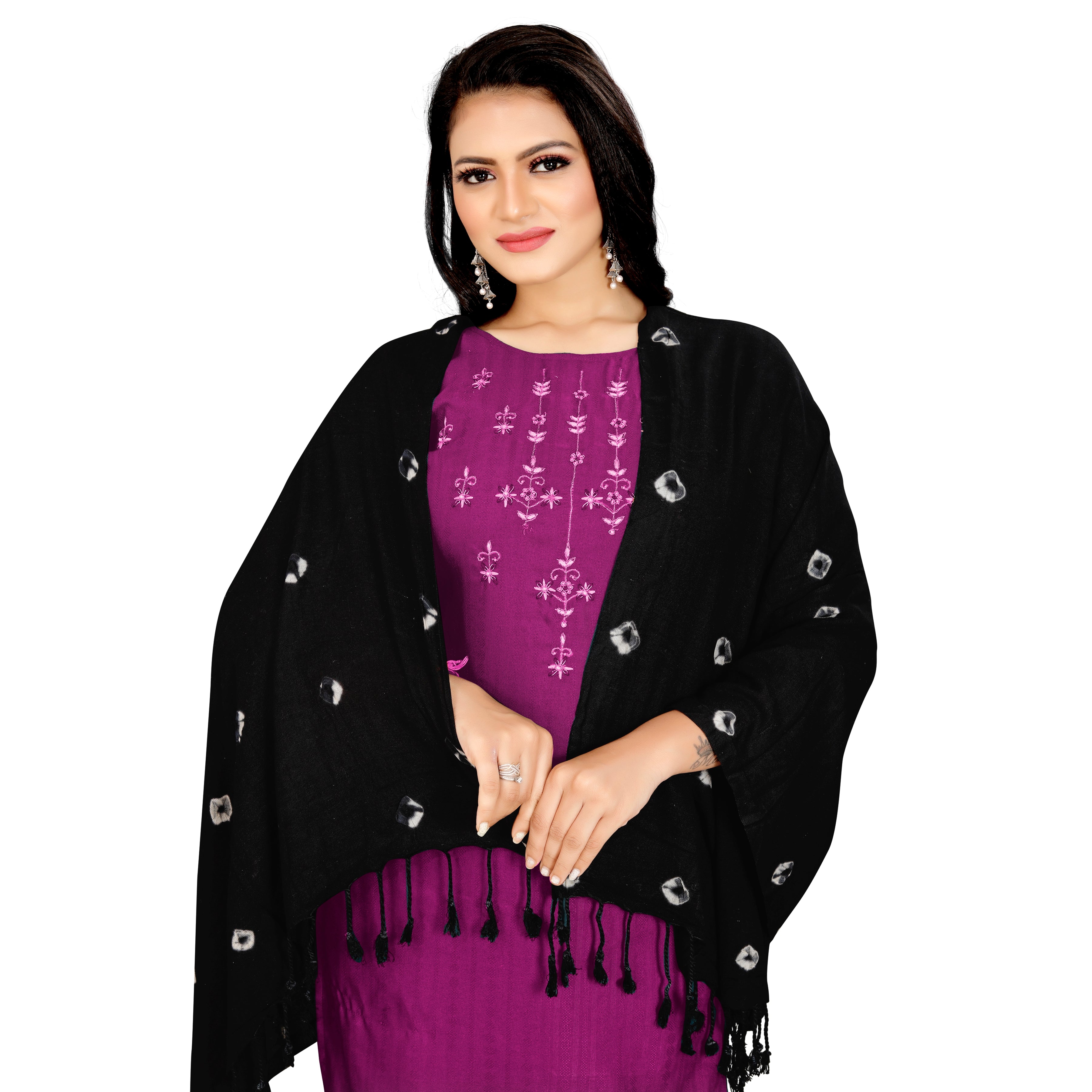 EBADAT Bandhani Print Black Color Fancy Scarf for Women And Girl