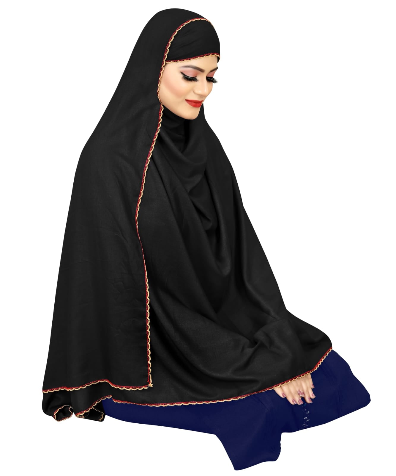 Simple Black Prayer Hijab with Elegant Contrast Border