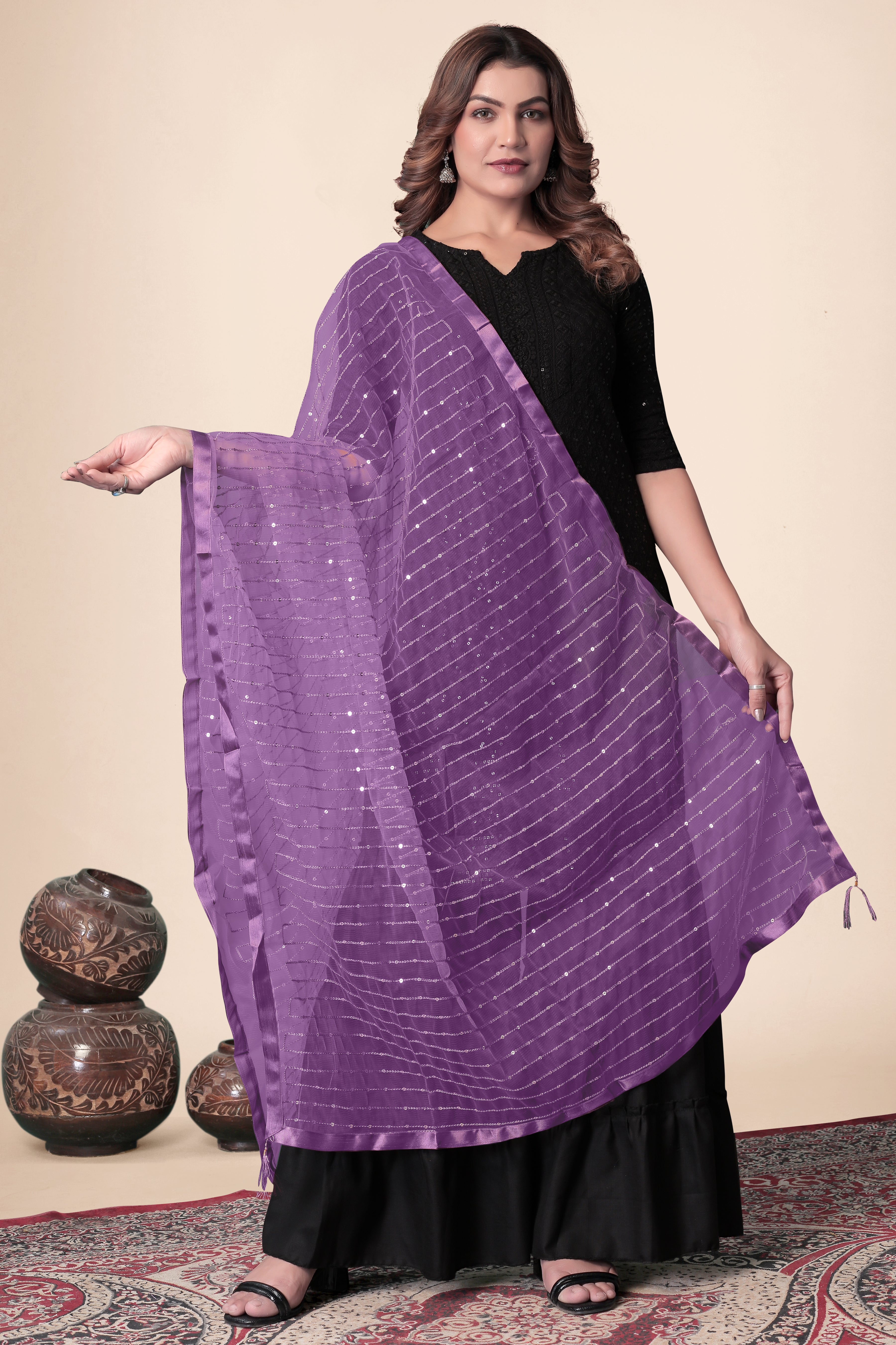 Purple Net Dupatta – Royal Vibes, Light Touch