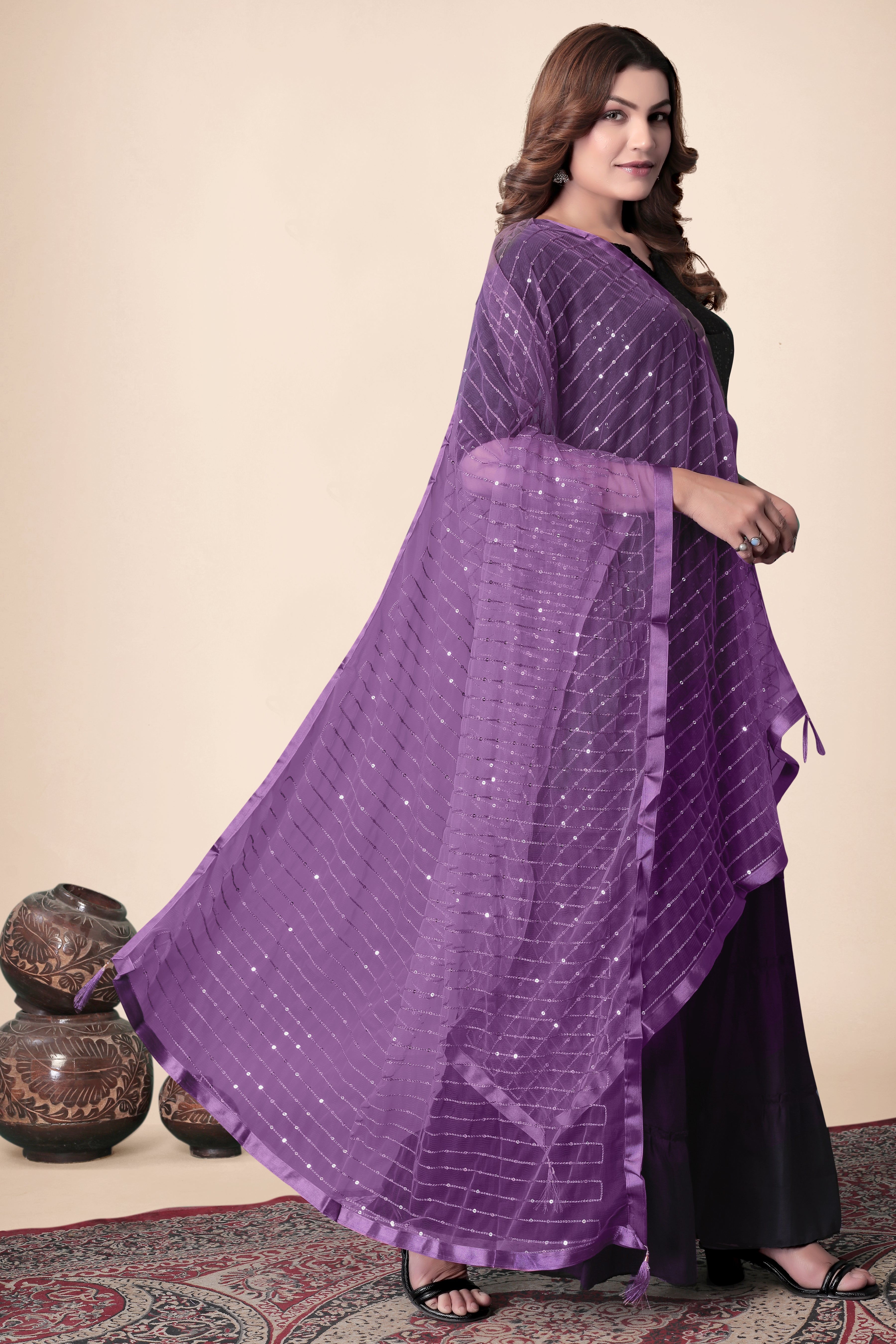 Purple Net Dupatta – Royal Vibes, Light Touch