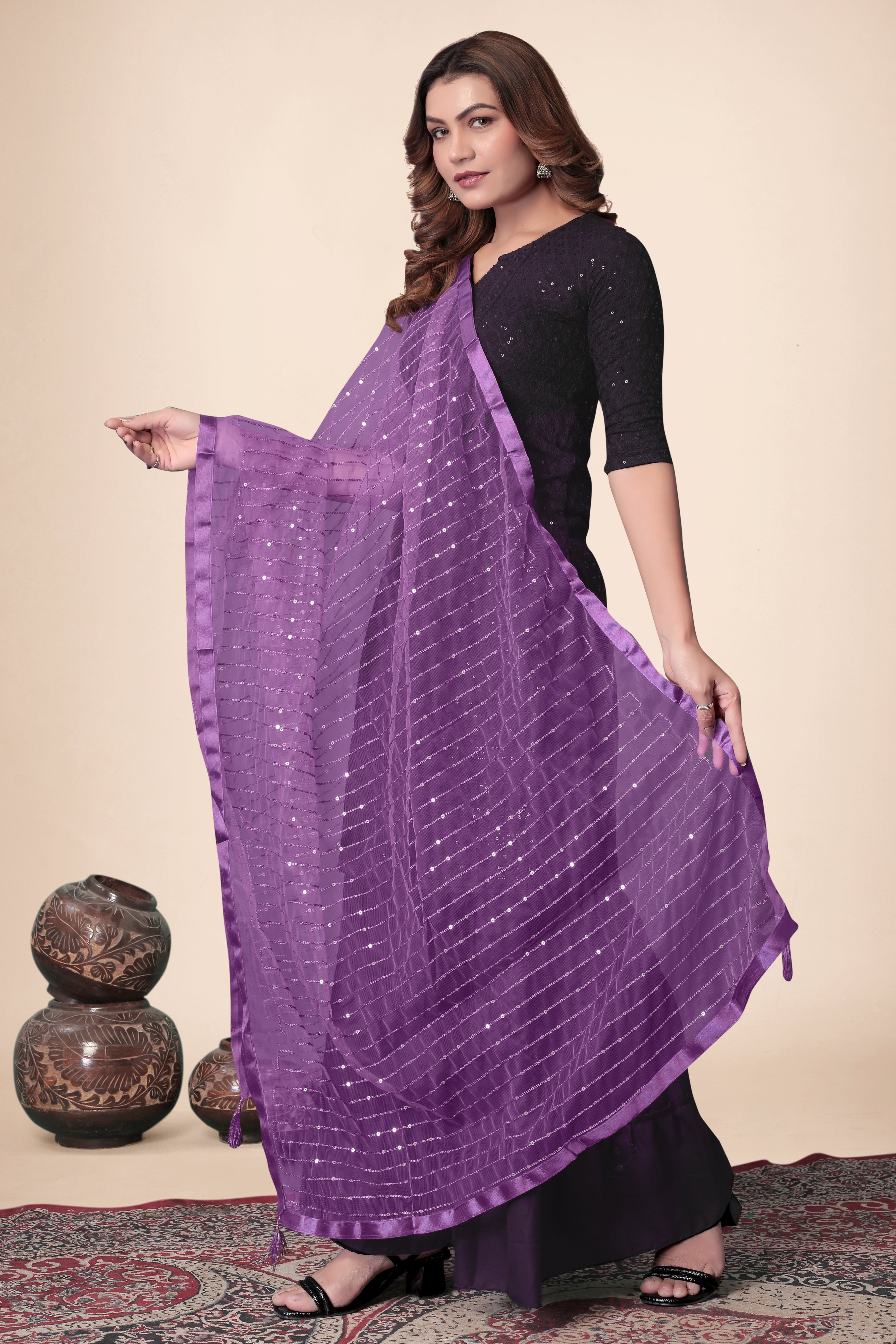 Purple Net Dupatta – Royal Vibes, Light Touch