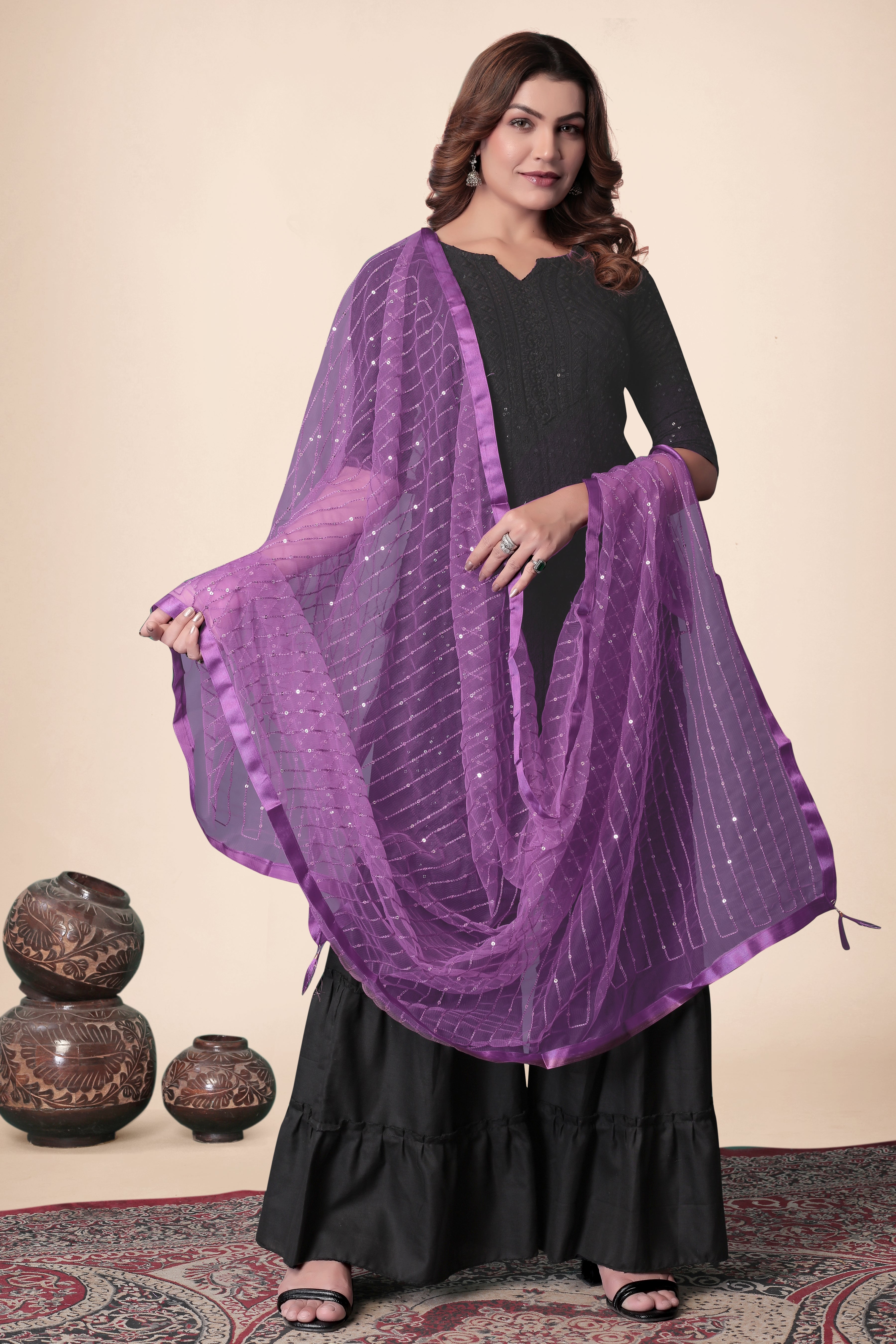 Purple Net Dupatta – Royal Vibes, Light Touch