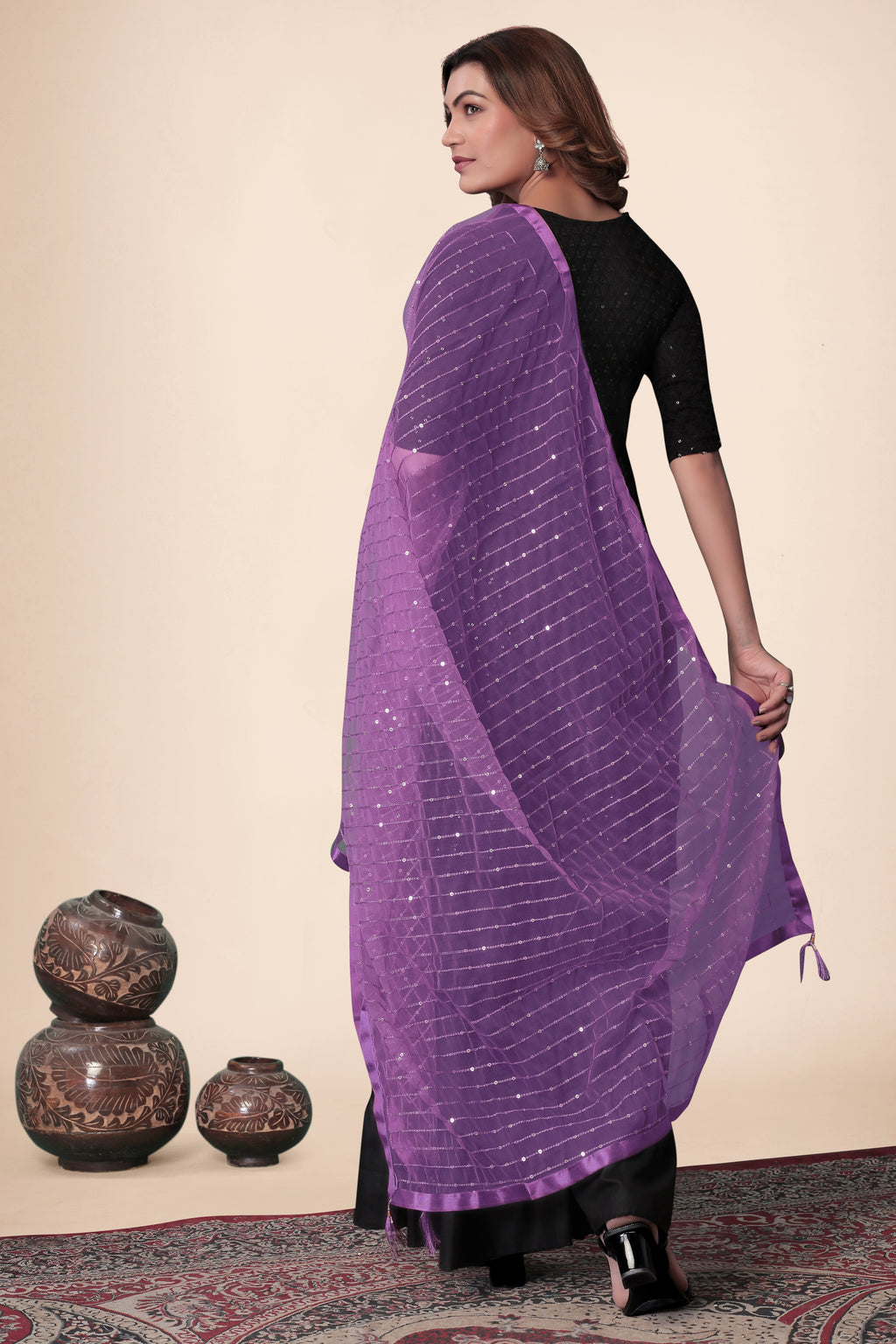 Purple Net Dupatta – Royal Vibes, Light Touch