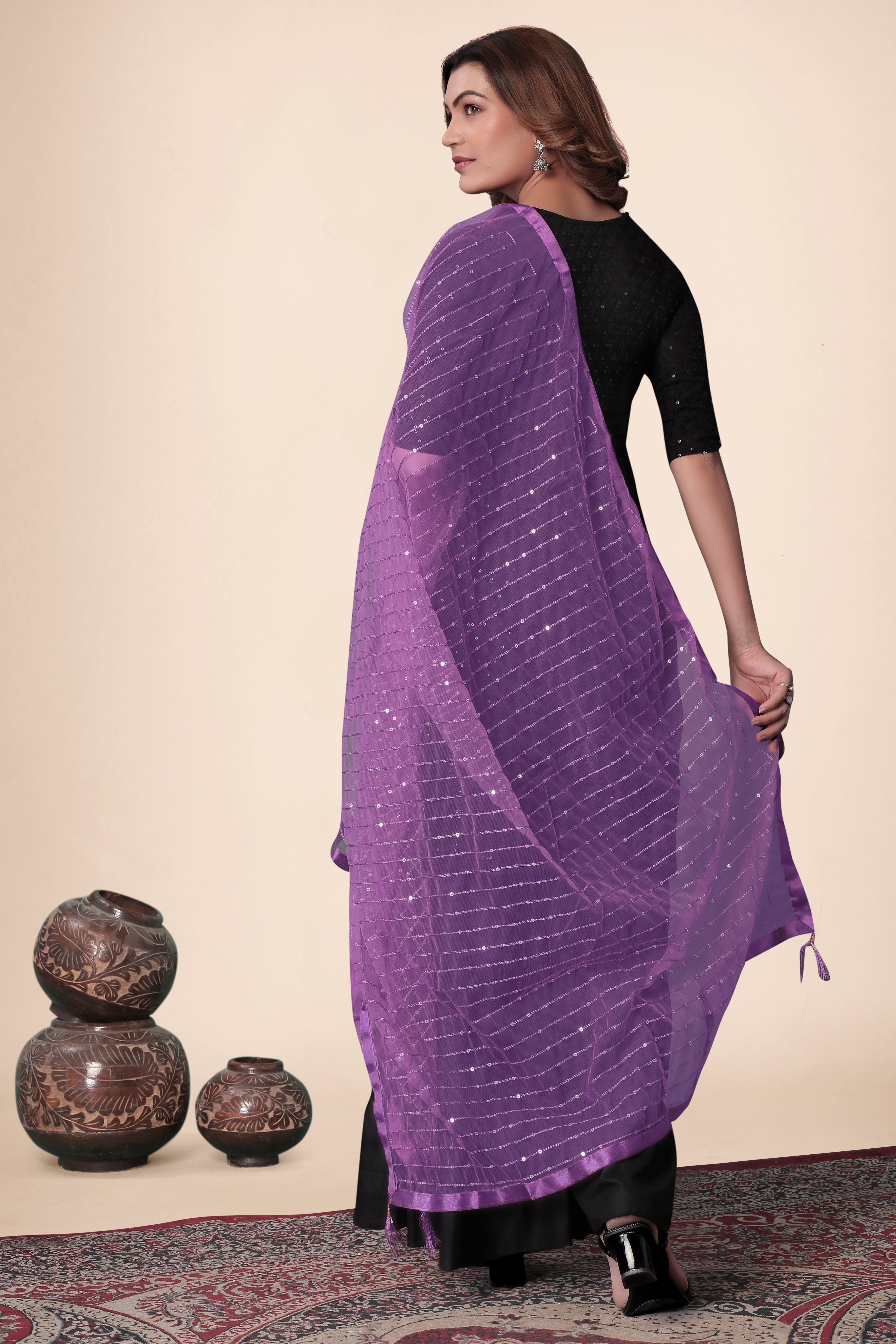 Purple Net Dupatta – Royal Vibes, Light Touch