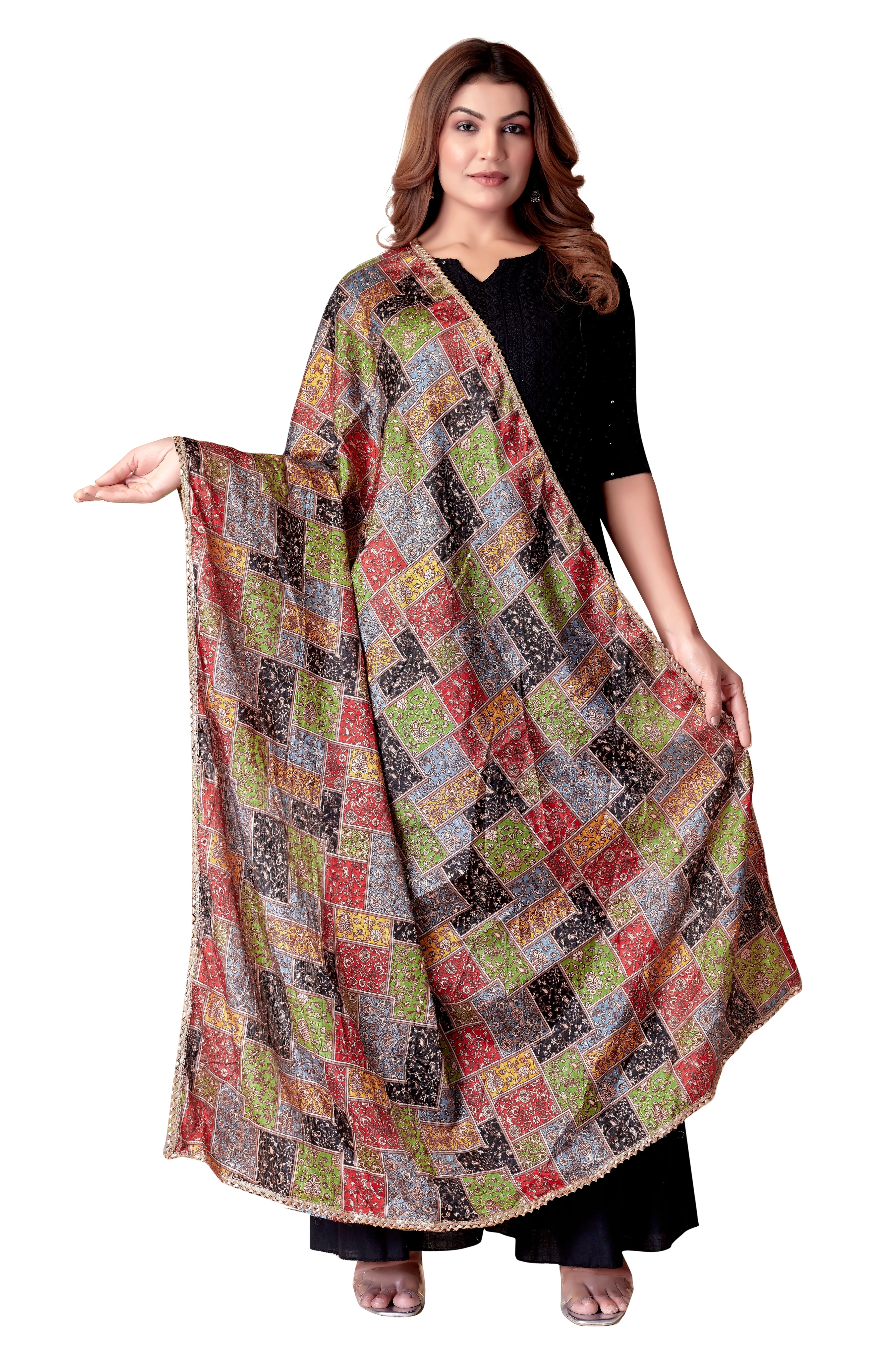 Rangon Ka Jadoo – Multicolor Black-Red-Green Dupatta
