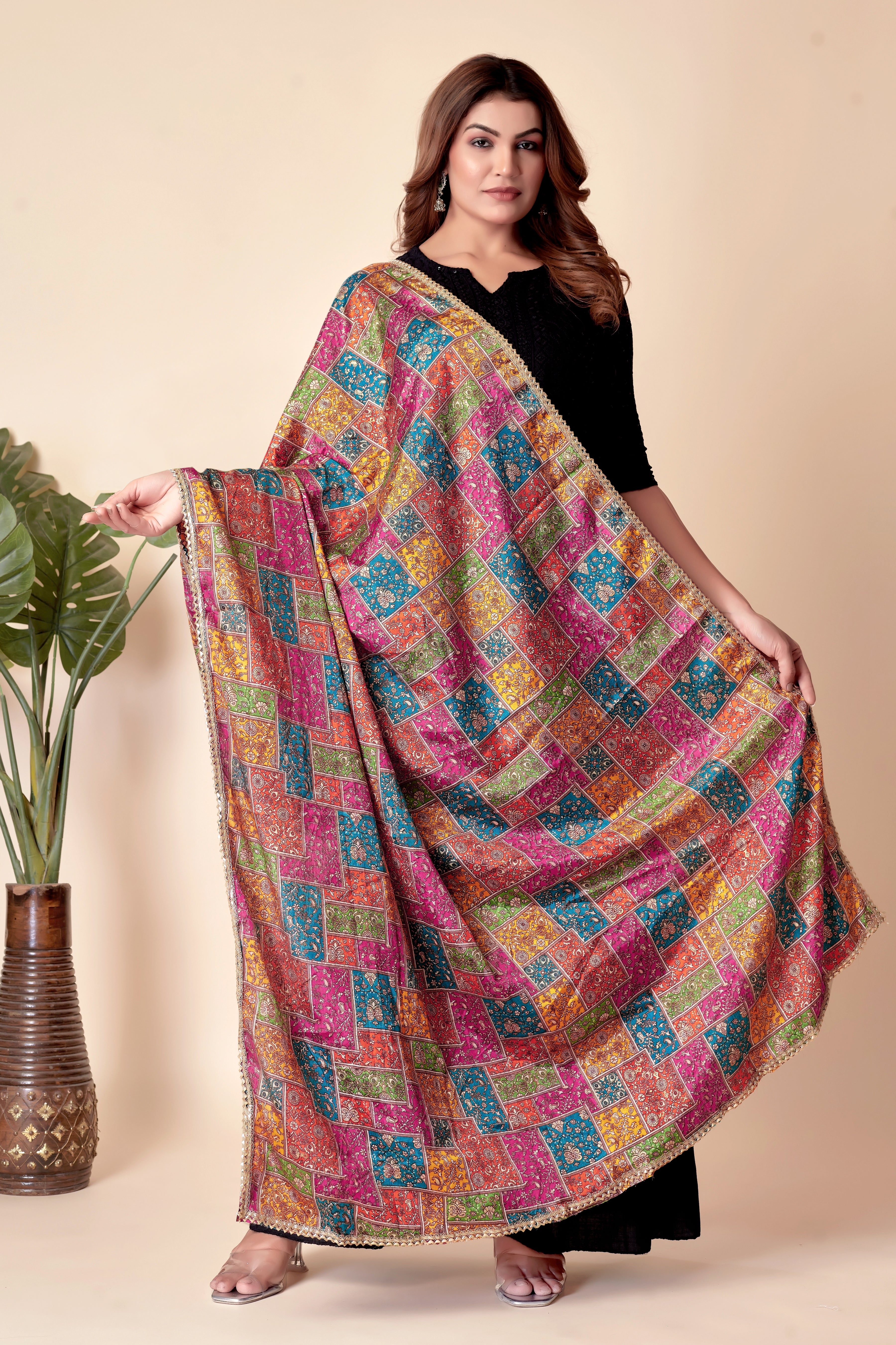 Sunshine Flow – Orange & Yellow Printed Dupatta