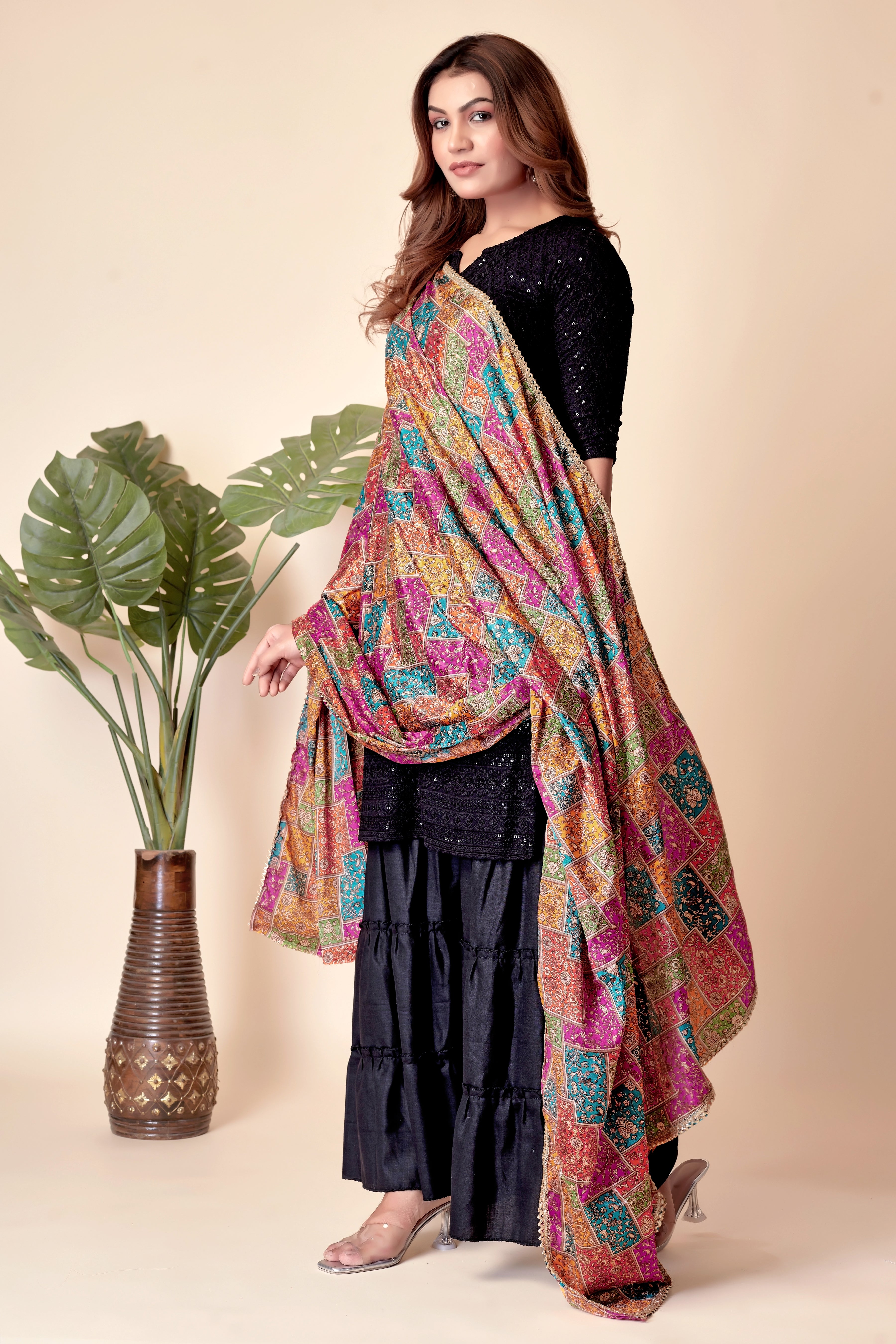 Sunshine Flow – Orange & Yellow Printed Dupatta