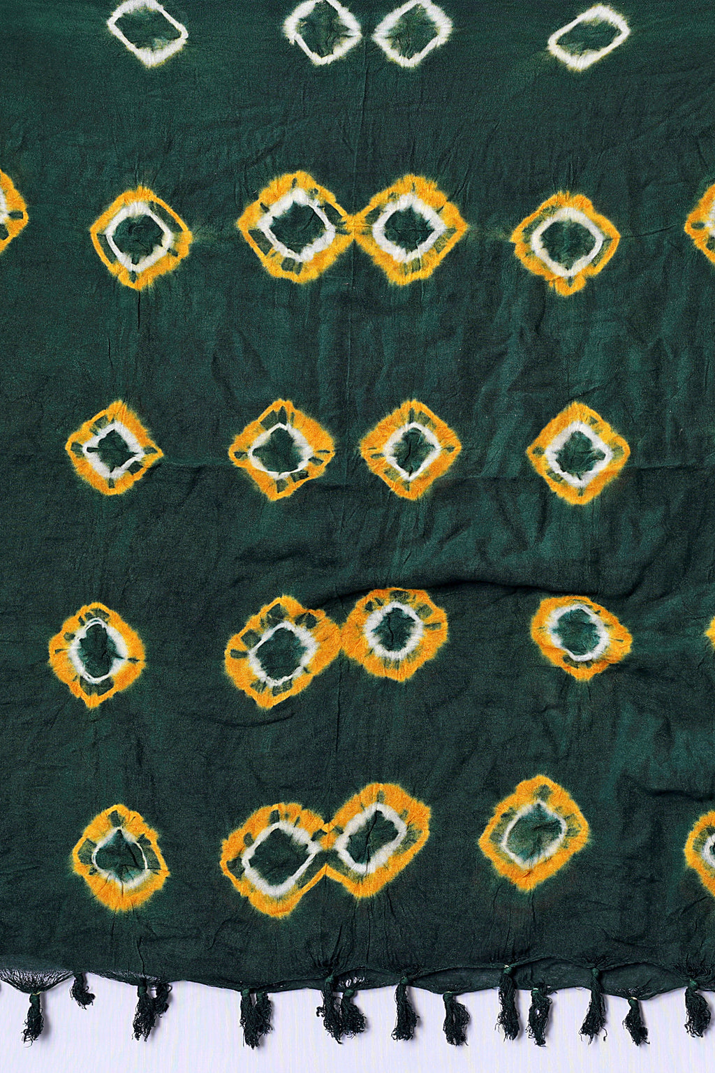 Bottle Green & Mustard Square Pattern Bandhani Dupatta
