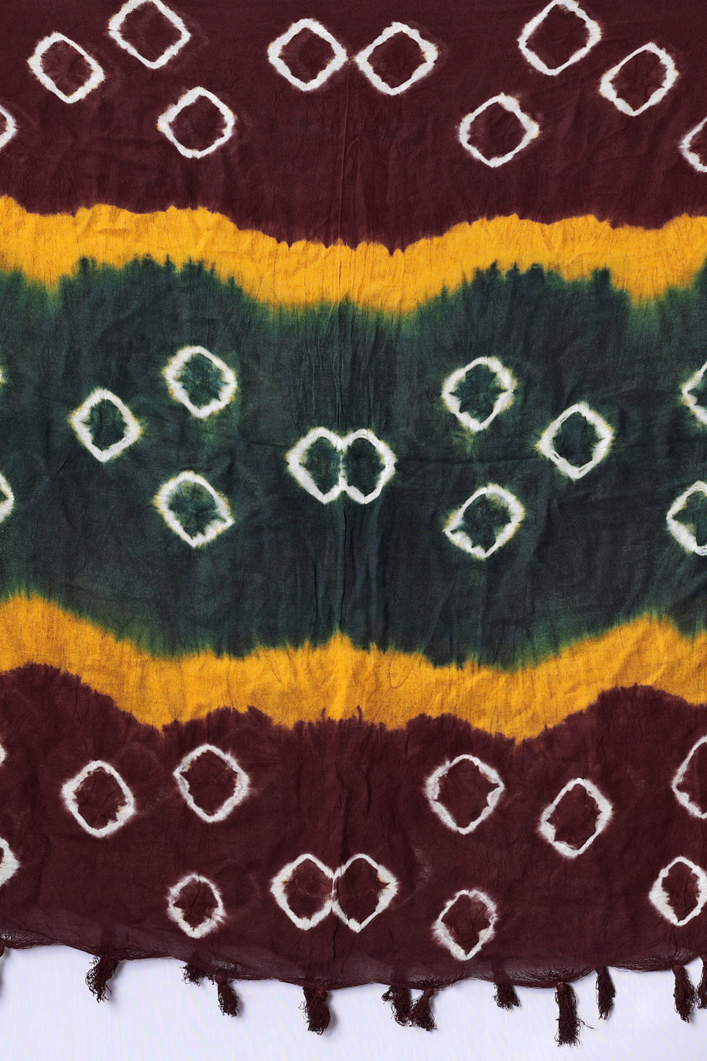 Multicolor Bandhani Cotton Dupatta – Maroon, Yellow & Green