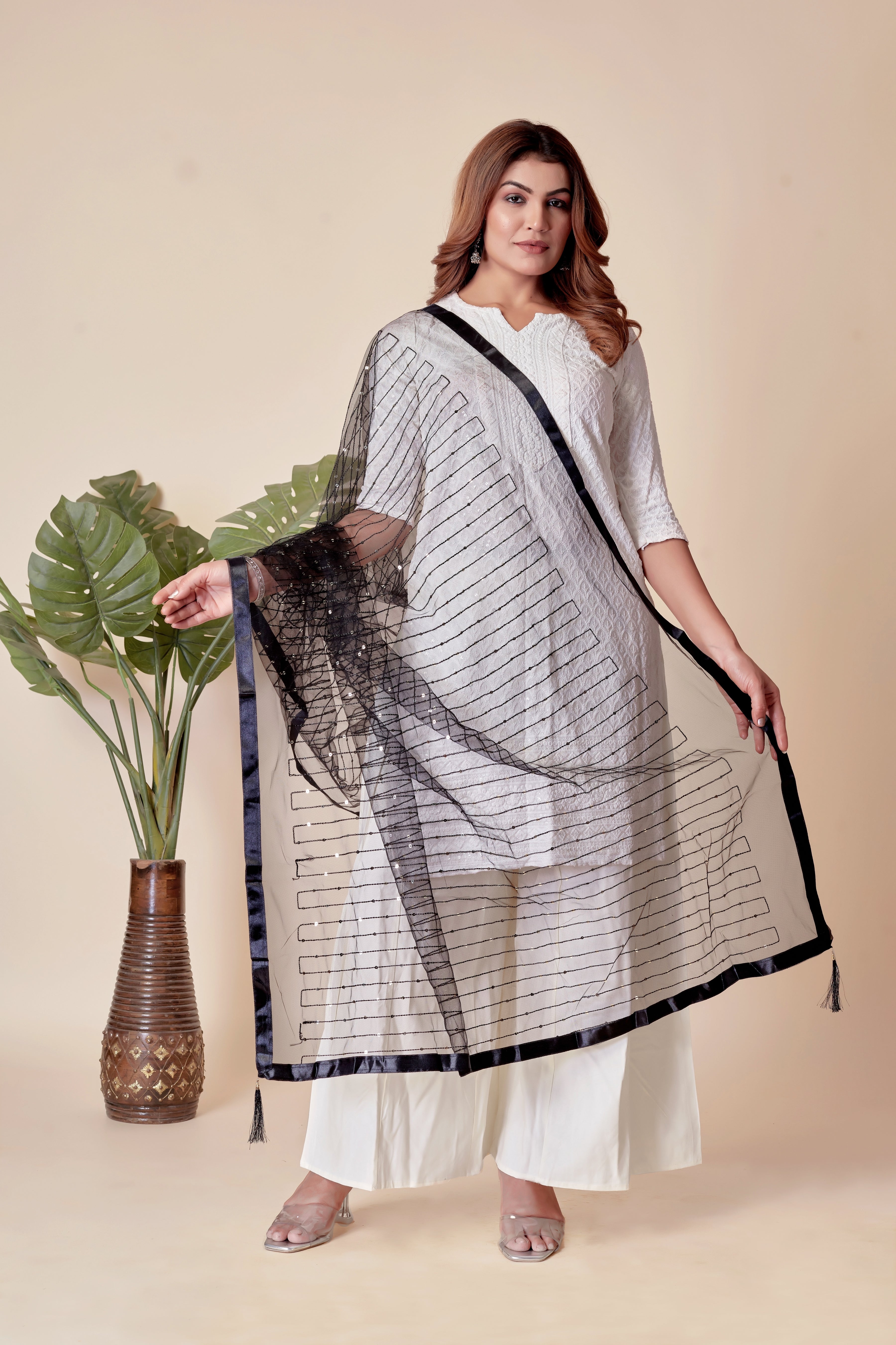 Black Net Dupatta – Sheer Elegance in Every Drape