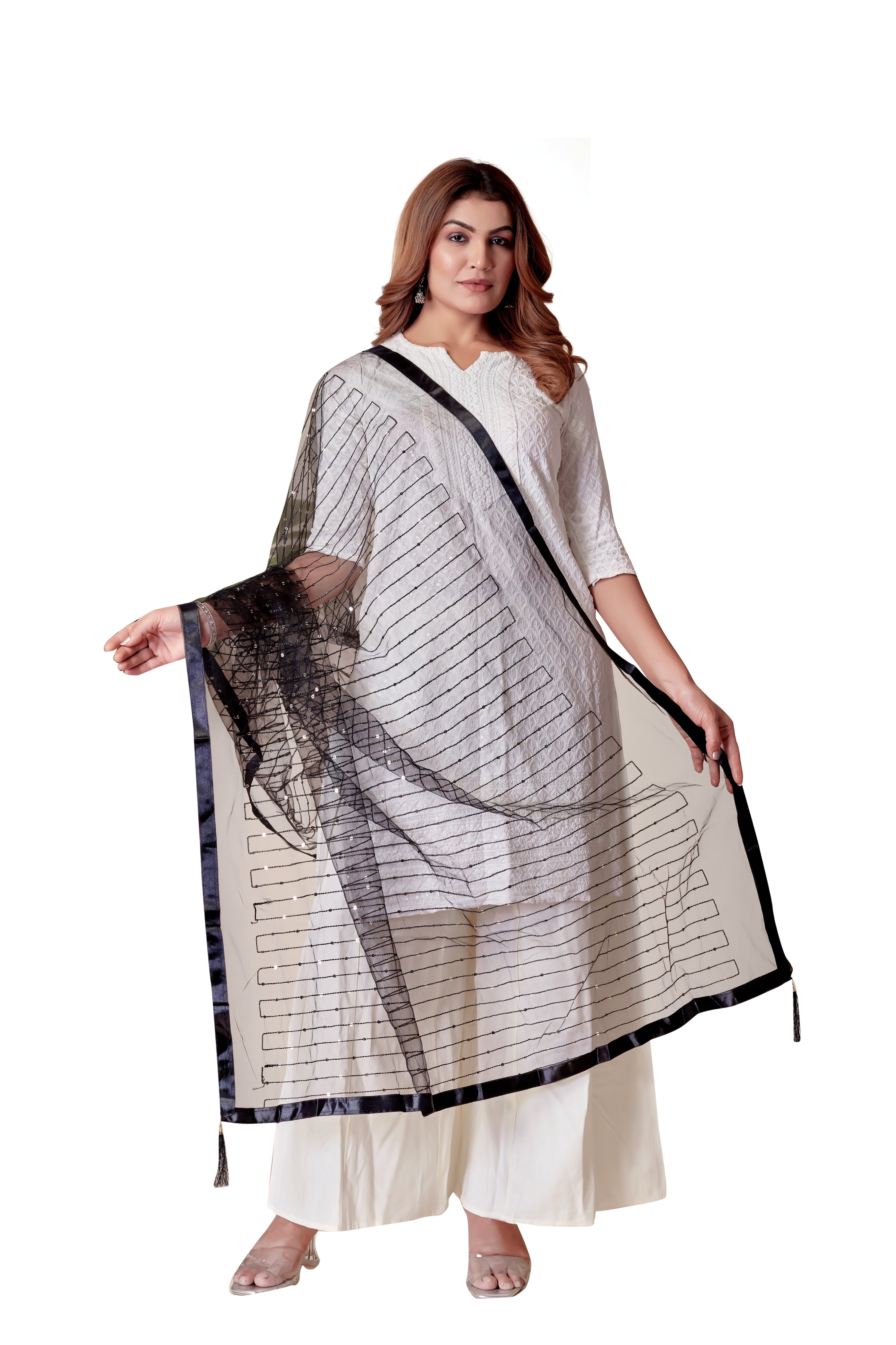 Black Net Dupatta – Sheer Elegance in Every Drape