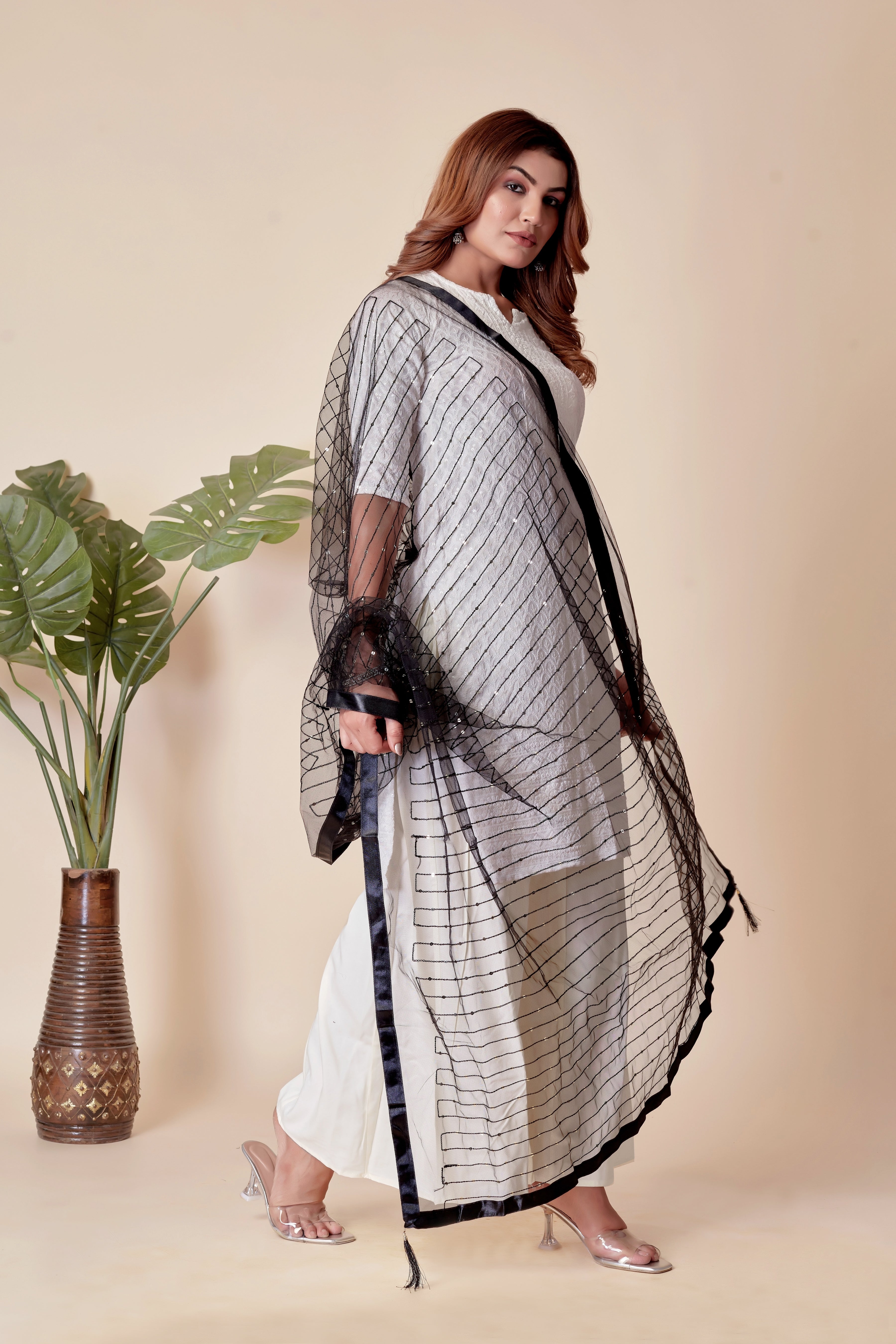 Black Net Dupatta – Sheer Elegance in Every Drape