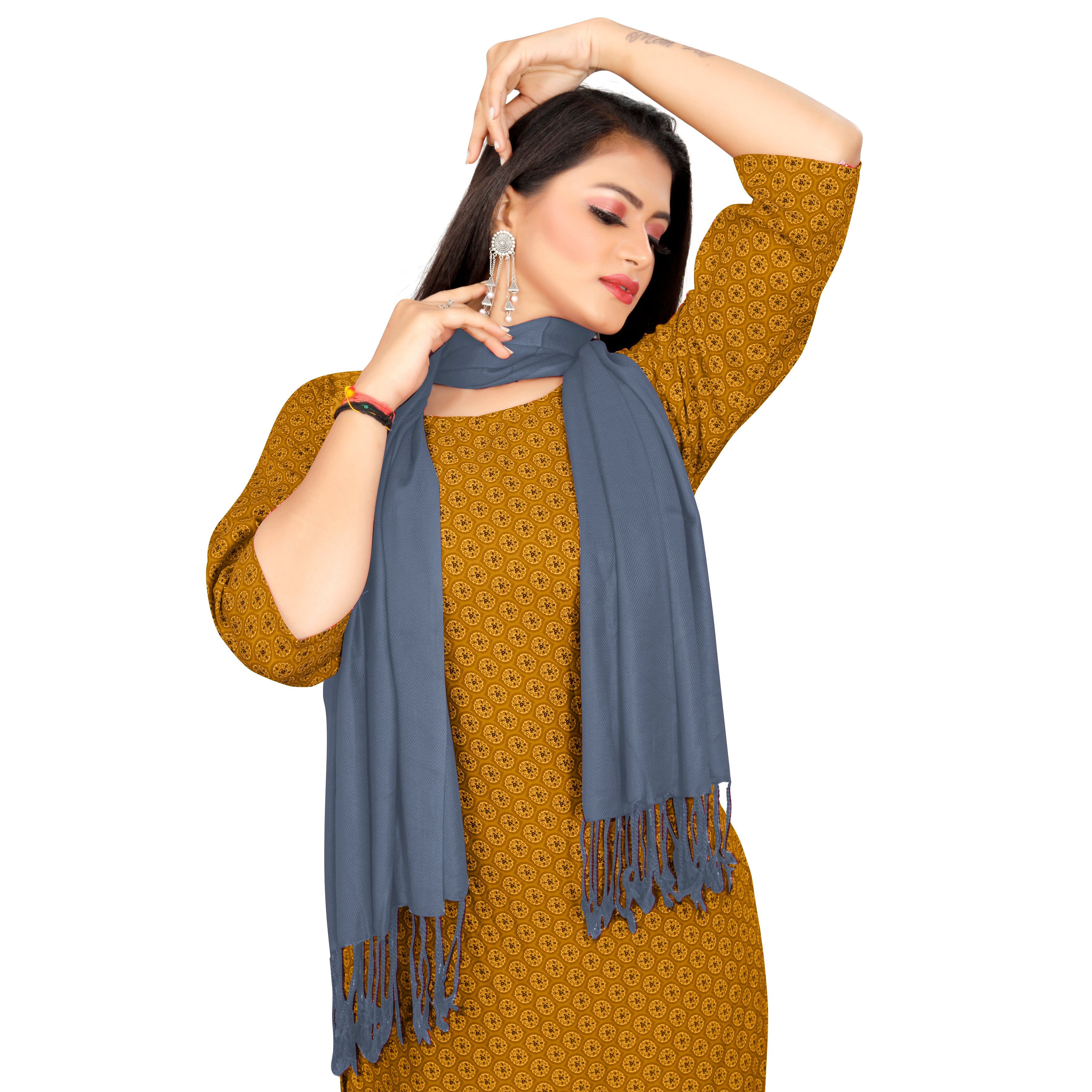 EBADAT Solid Gray Color Stole Plain Pashmina For Women and Girls