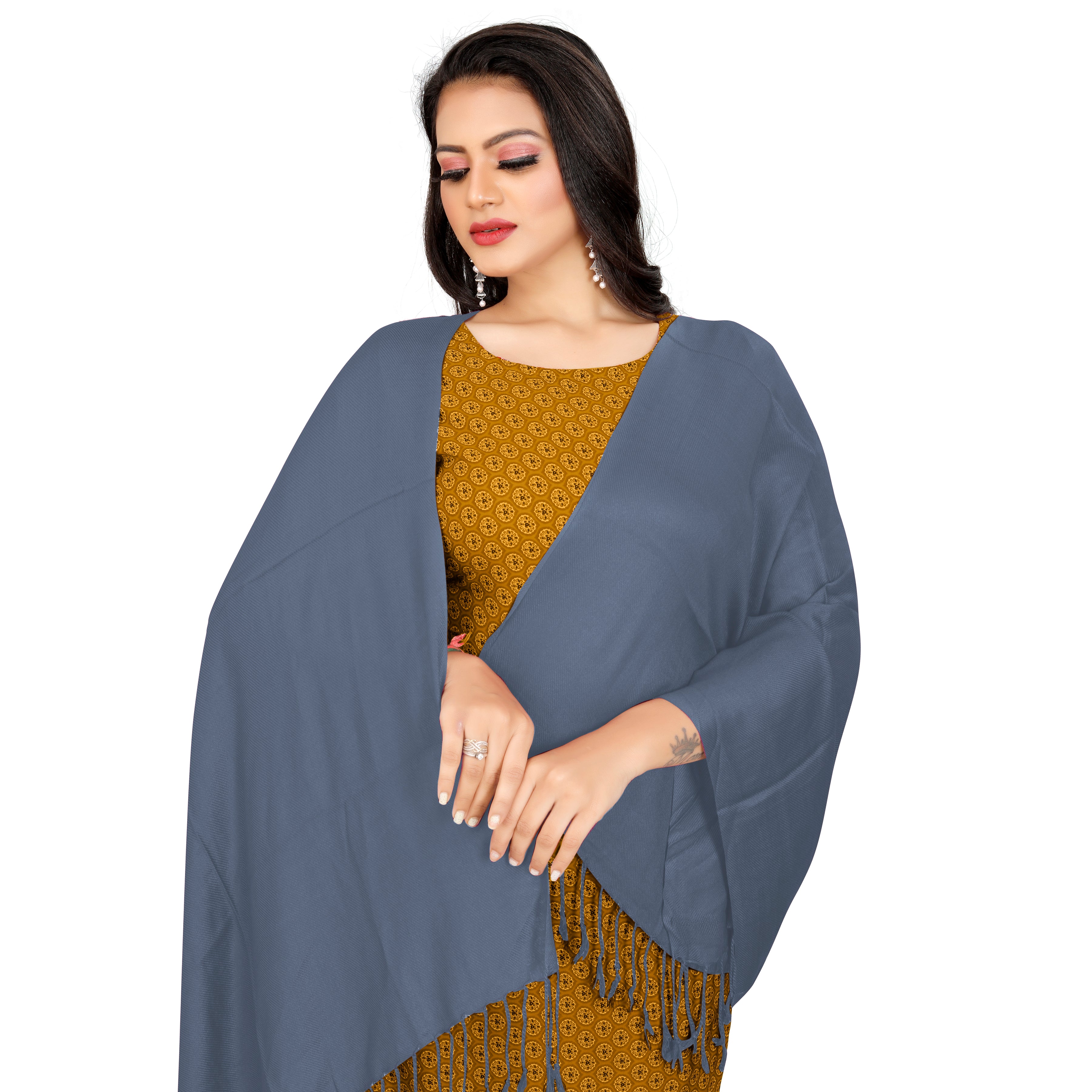 EBADAT Solid Gray Color Stole Plain Pashmina For Women and Girls