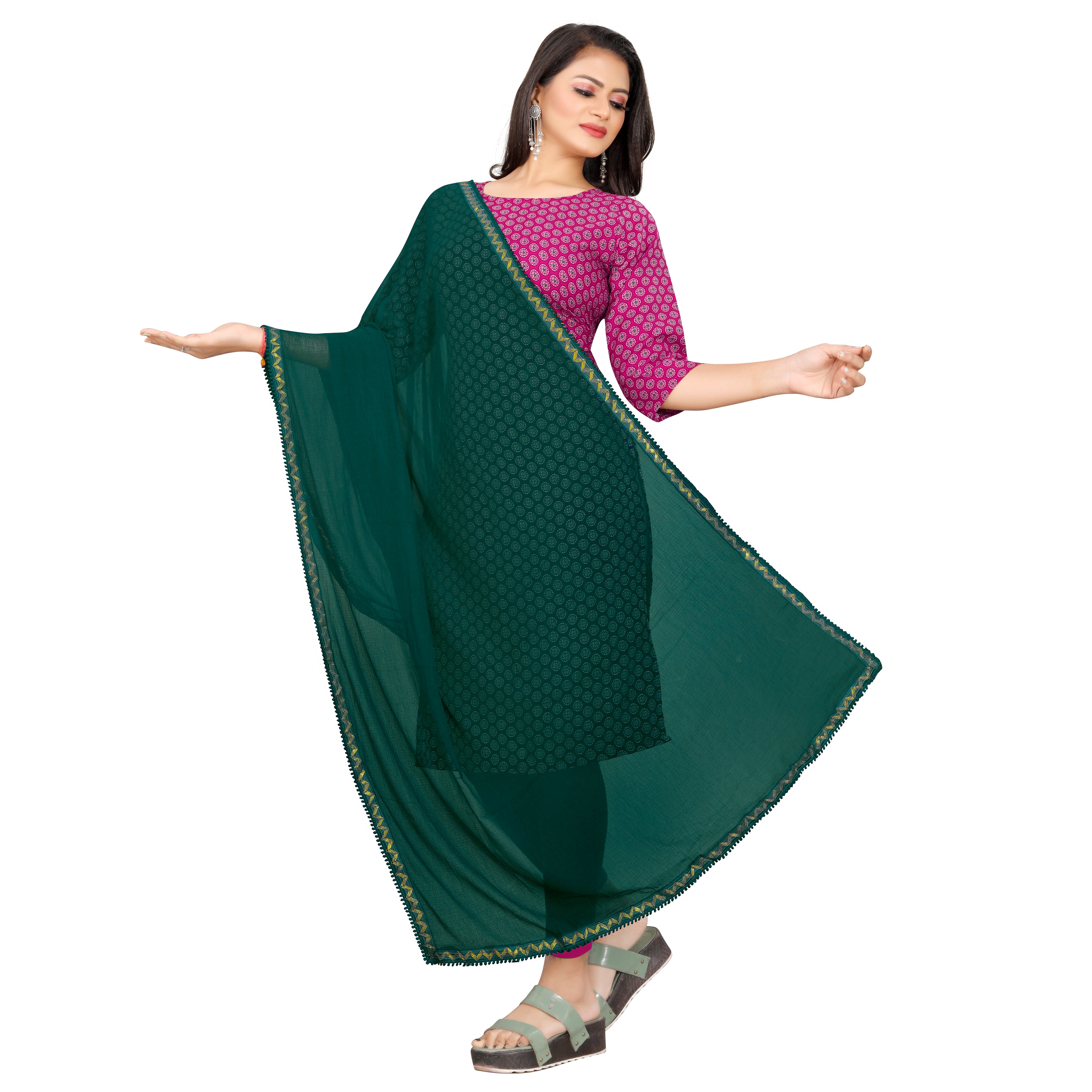 EBADAT Pure Chiffon Dupatta With Golden Border Lace for women