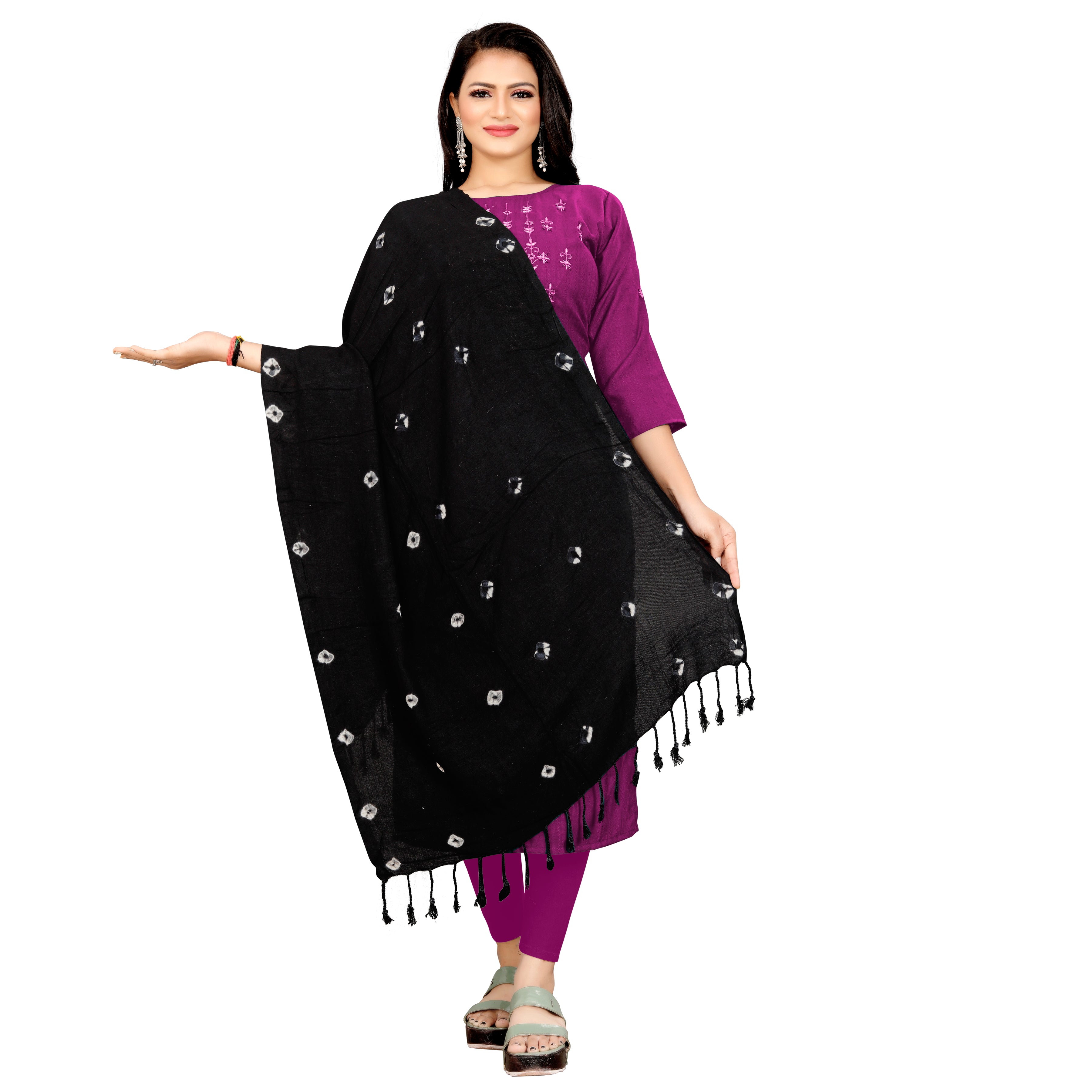 EBADAT Bandhani Print Black Color Fancy Scarf for Women And Girl