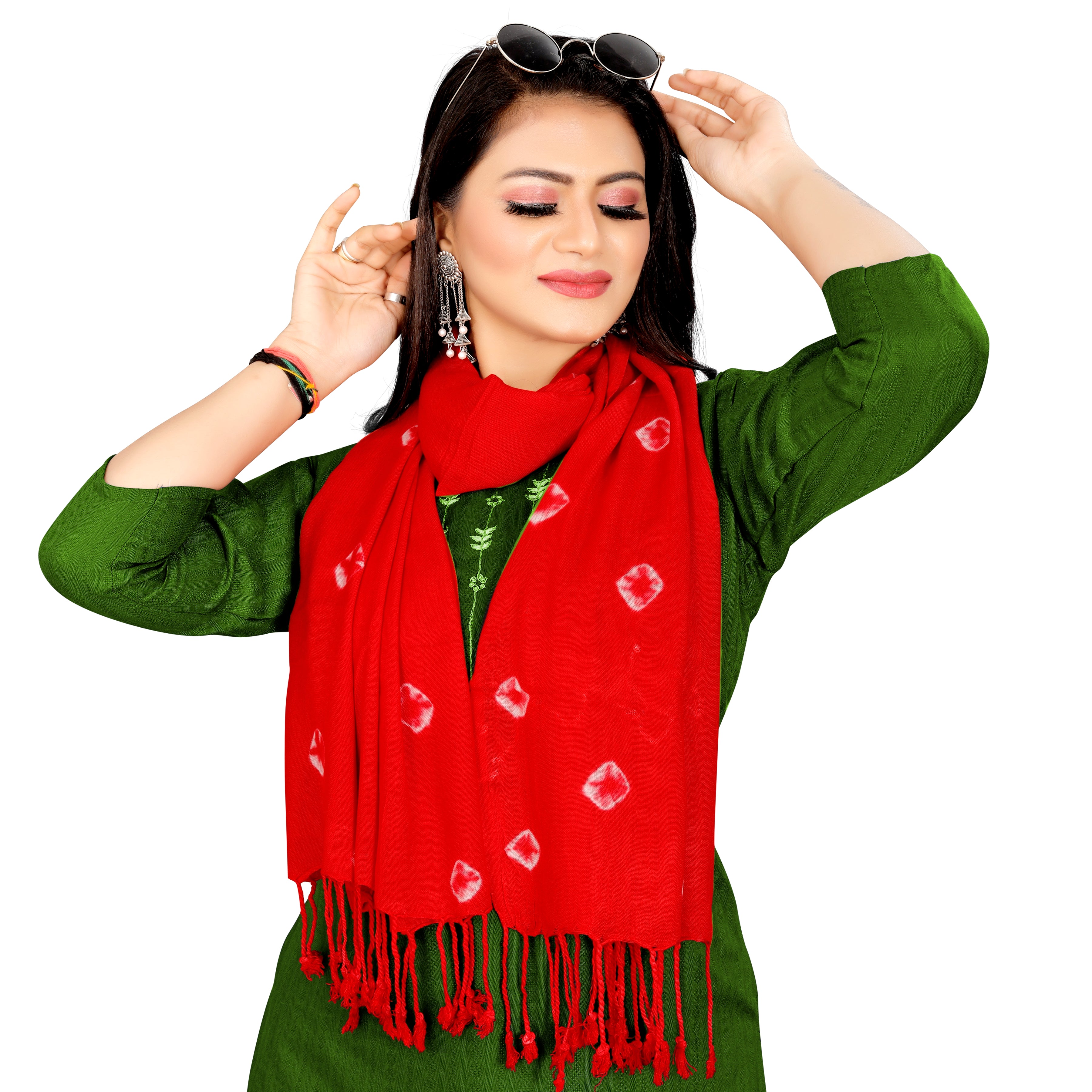 EBADAT Premium Design Of Bandhani Red Color  Fancy Scarf For women