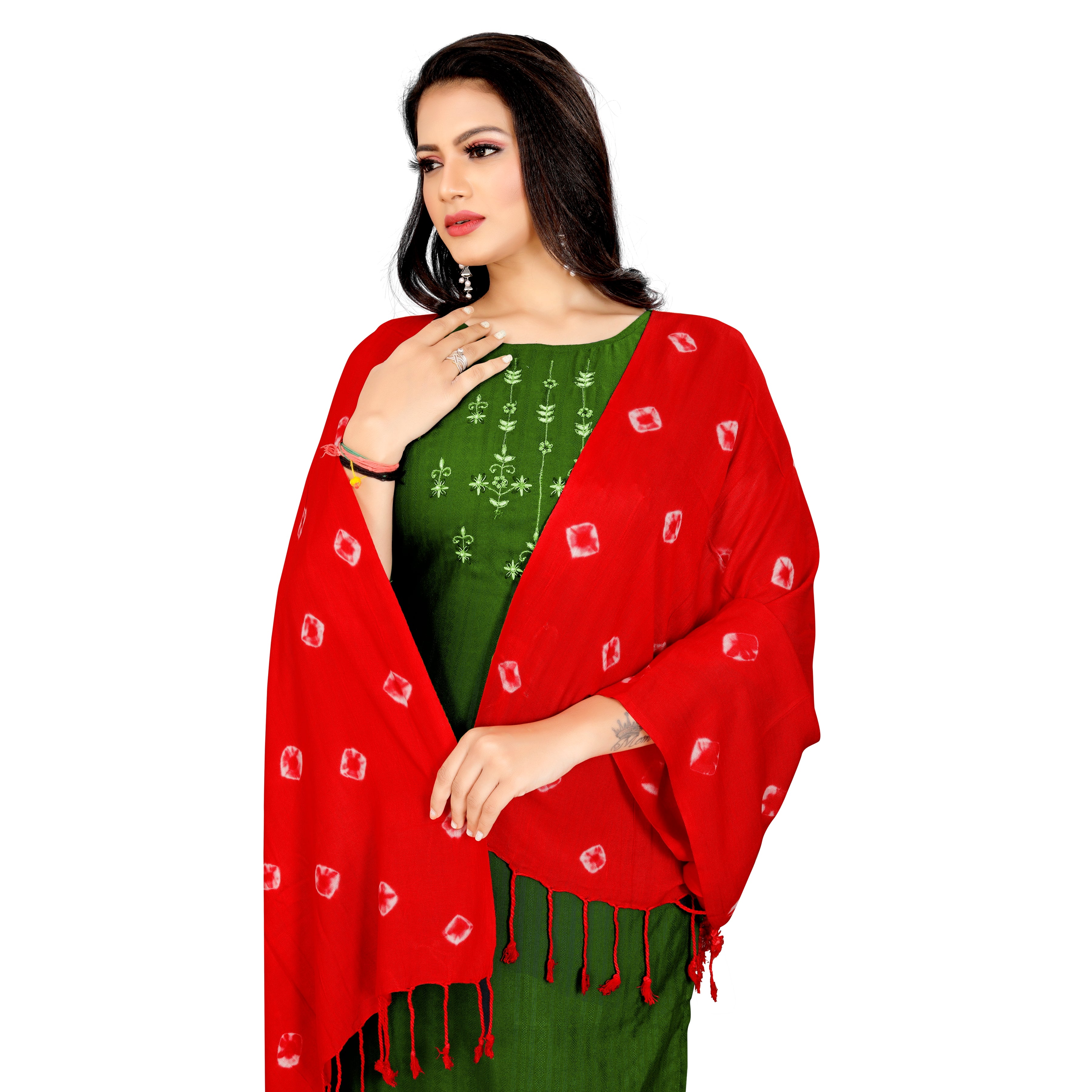 EBADAT Premium Design Of Bandhani Red Color  Fancy Scarf For women