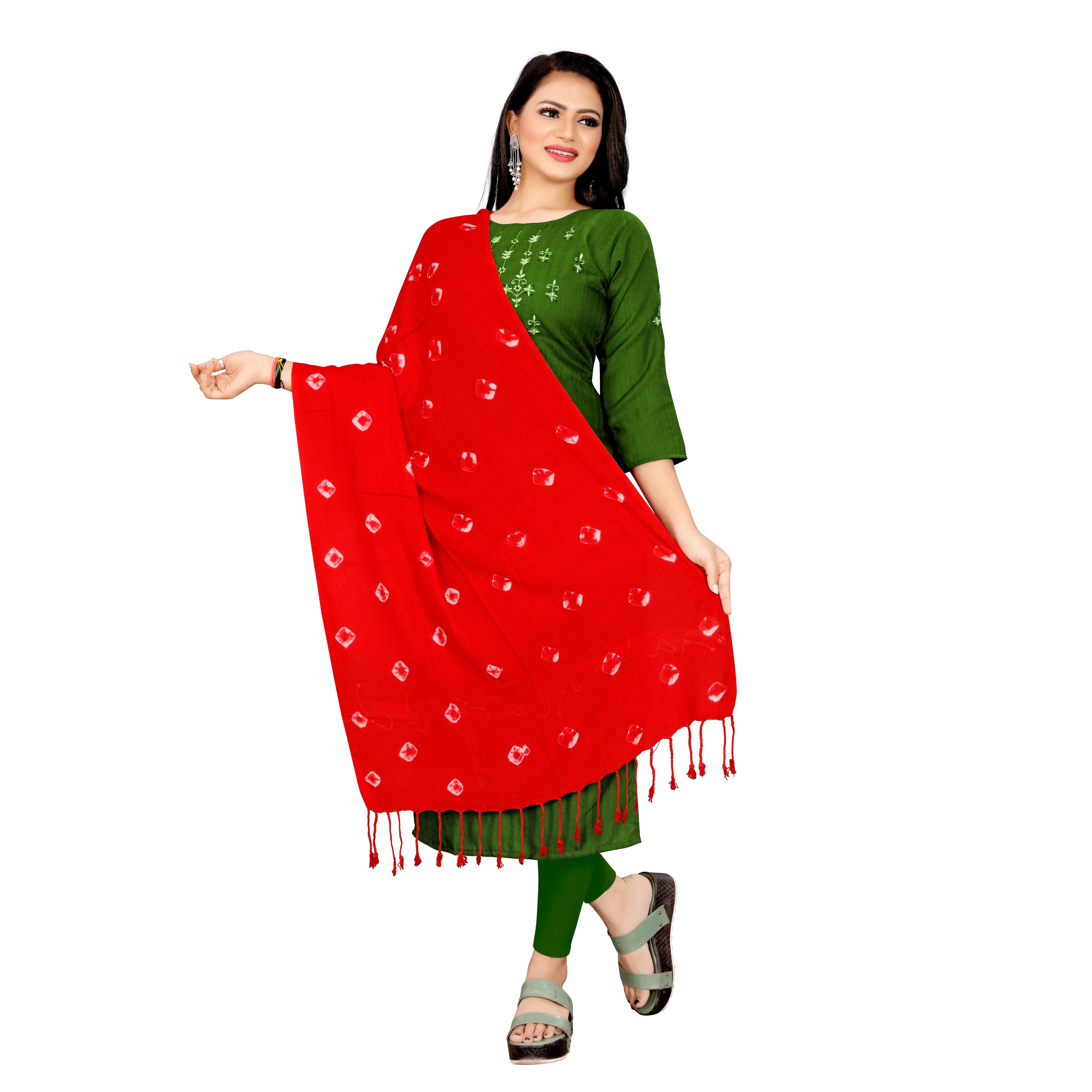 EBADAT Premium Design Of Bandhani Red Color  Fancy Scarf For women
