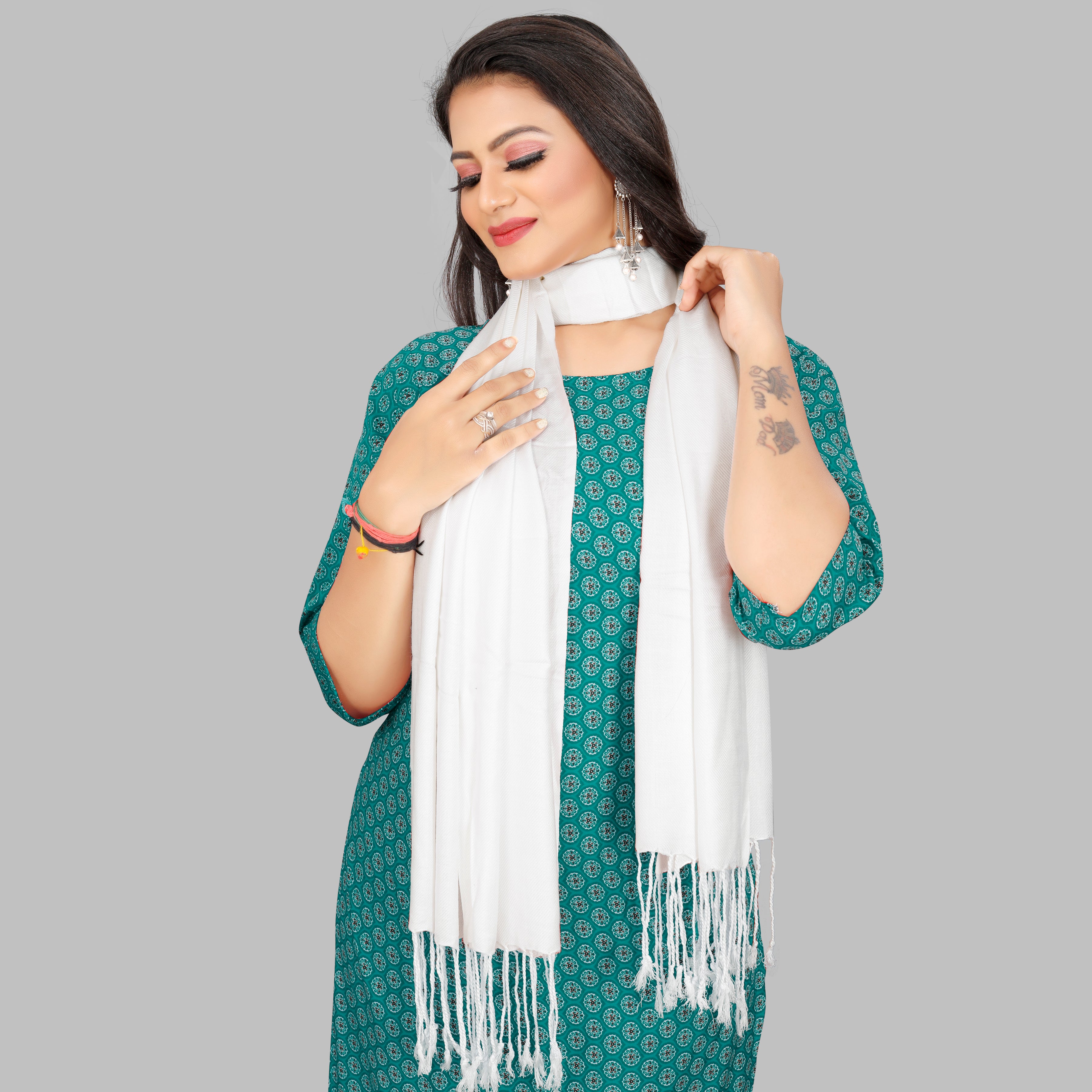 EBADAT Premium Lightweight Solid Cream White Color Scarf Stole for Every Occasion And All Weather For Women and Girls