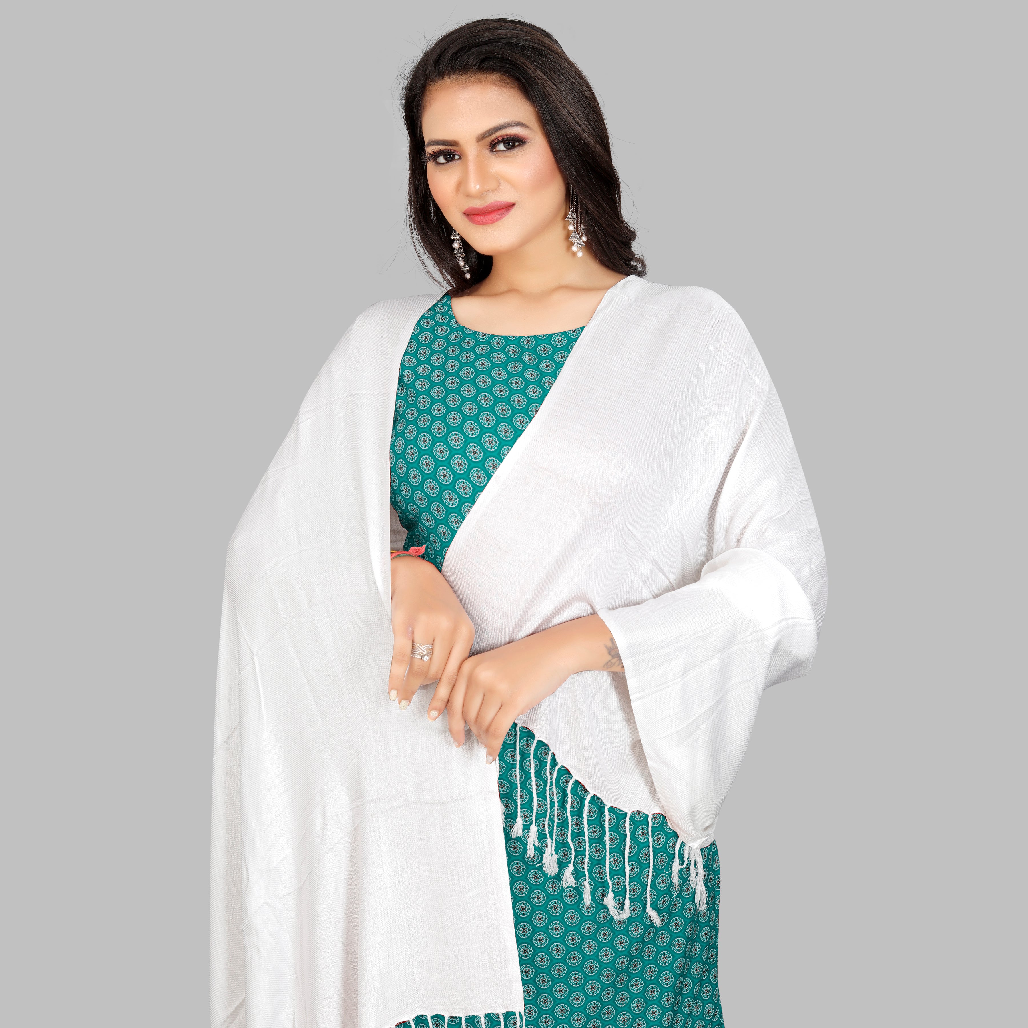 EBADAT Premium Lightweight Solid Cream White Color Scarf Stole for Every Occasion And All Weather For Women and Girls