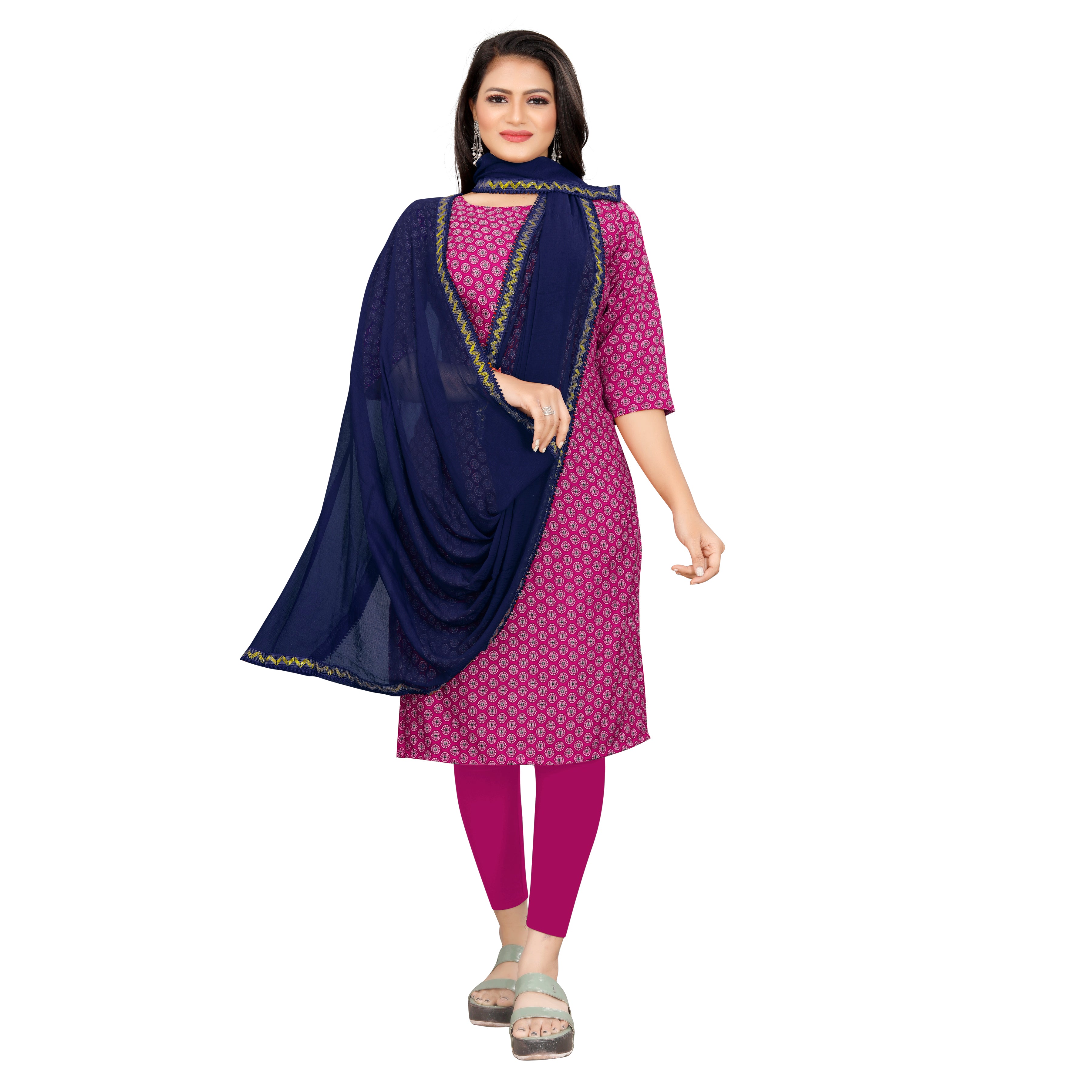 EBADAT Pure Chiffon Dupatta With Golden Border Lace (Blue)