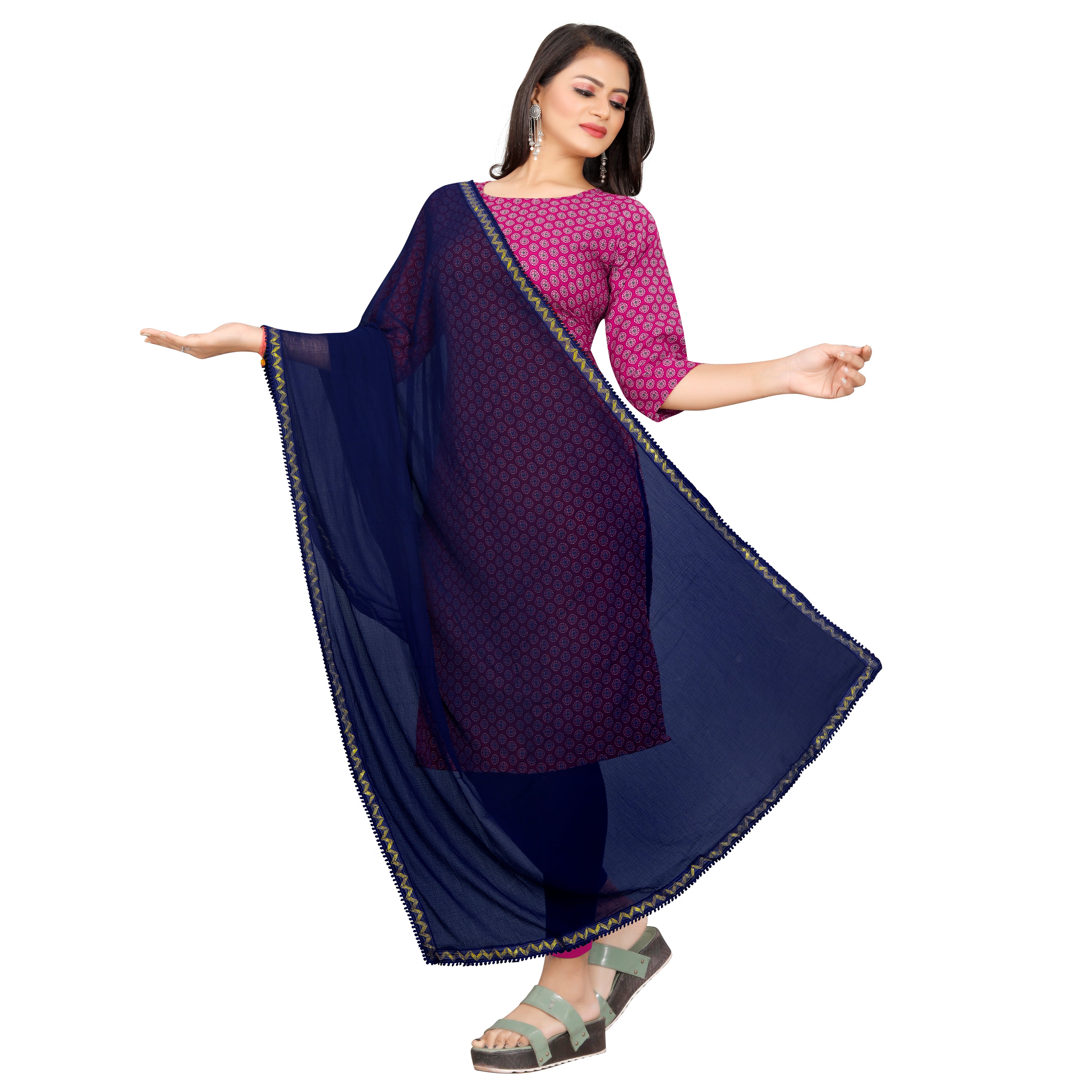 EBADAT Pure Chiffon Dupatta With Golden Border Lace for women