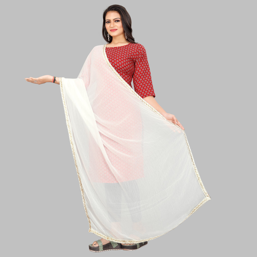 EBADAT Pure Chiffon Dupatta With Golden Border Lace for women