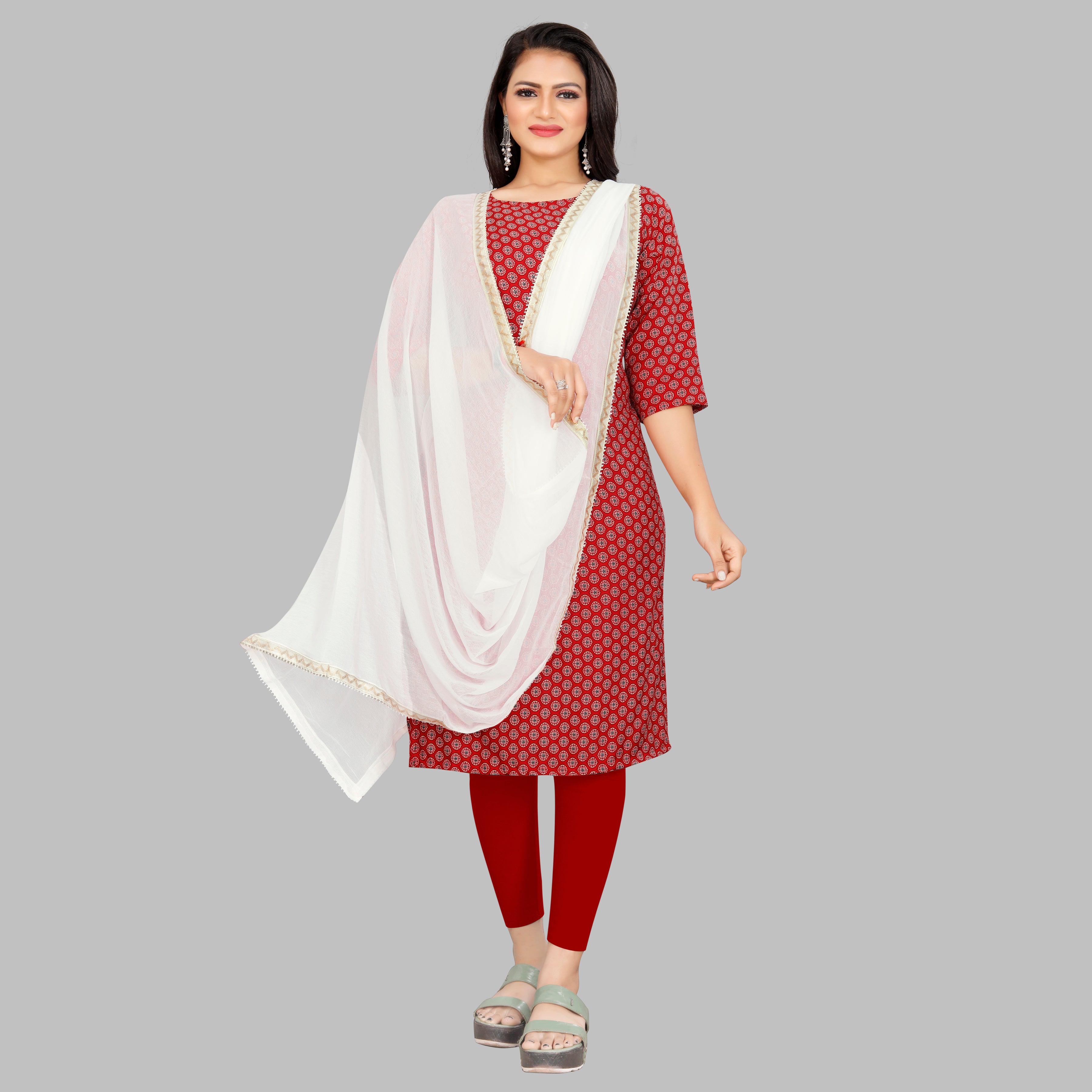 EBADAT Pure Chiffon Dupatta With Golden Border Lace (White)