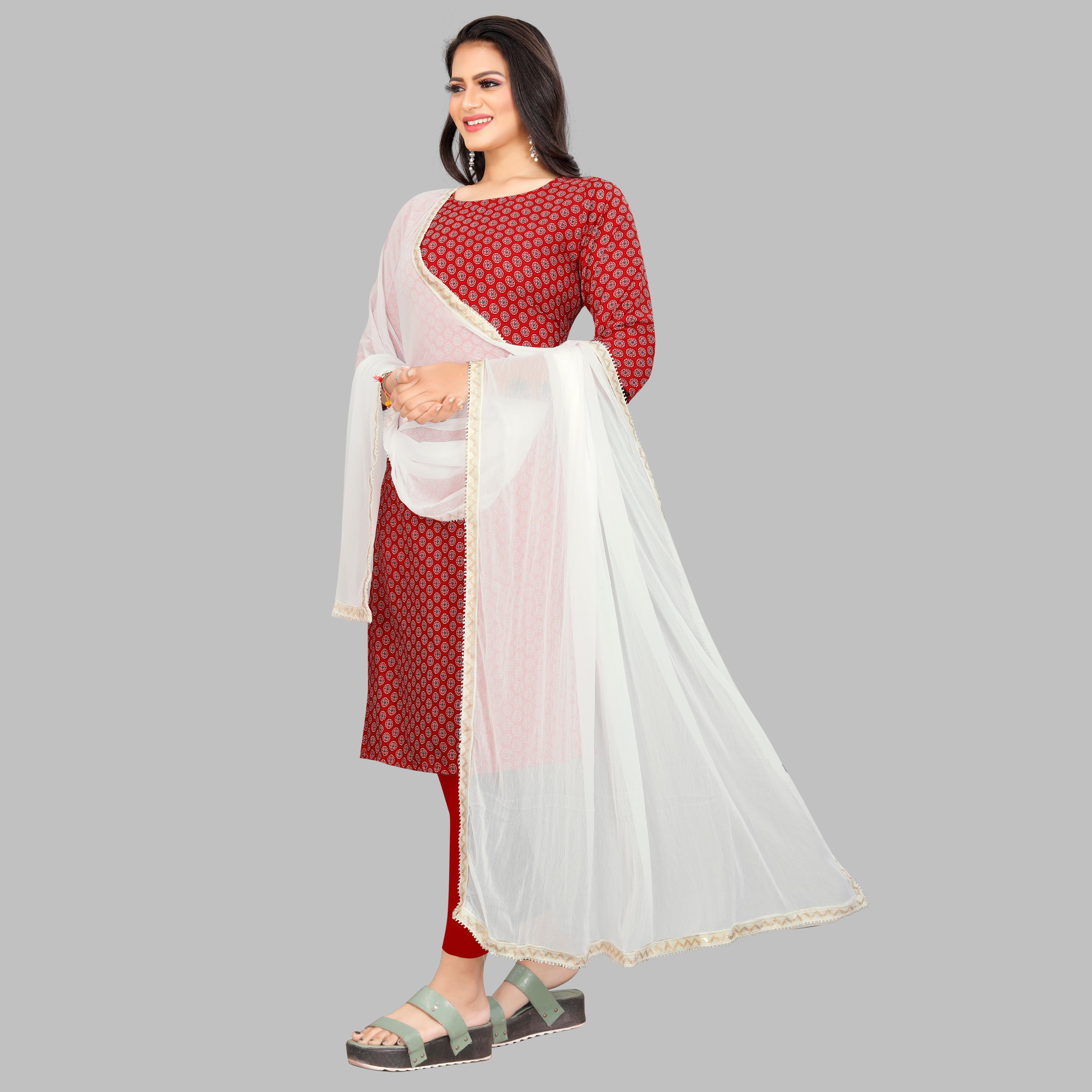 EBADAT Pure Chiffon Dupatta With Golden Border Lace (White)