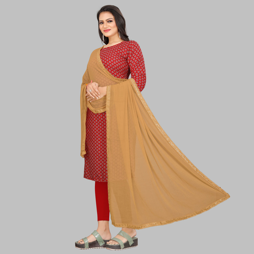 EBADAT Pure  Golden Chiffon Dupatta With Golden Border Lace