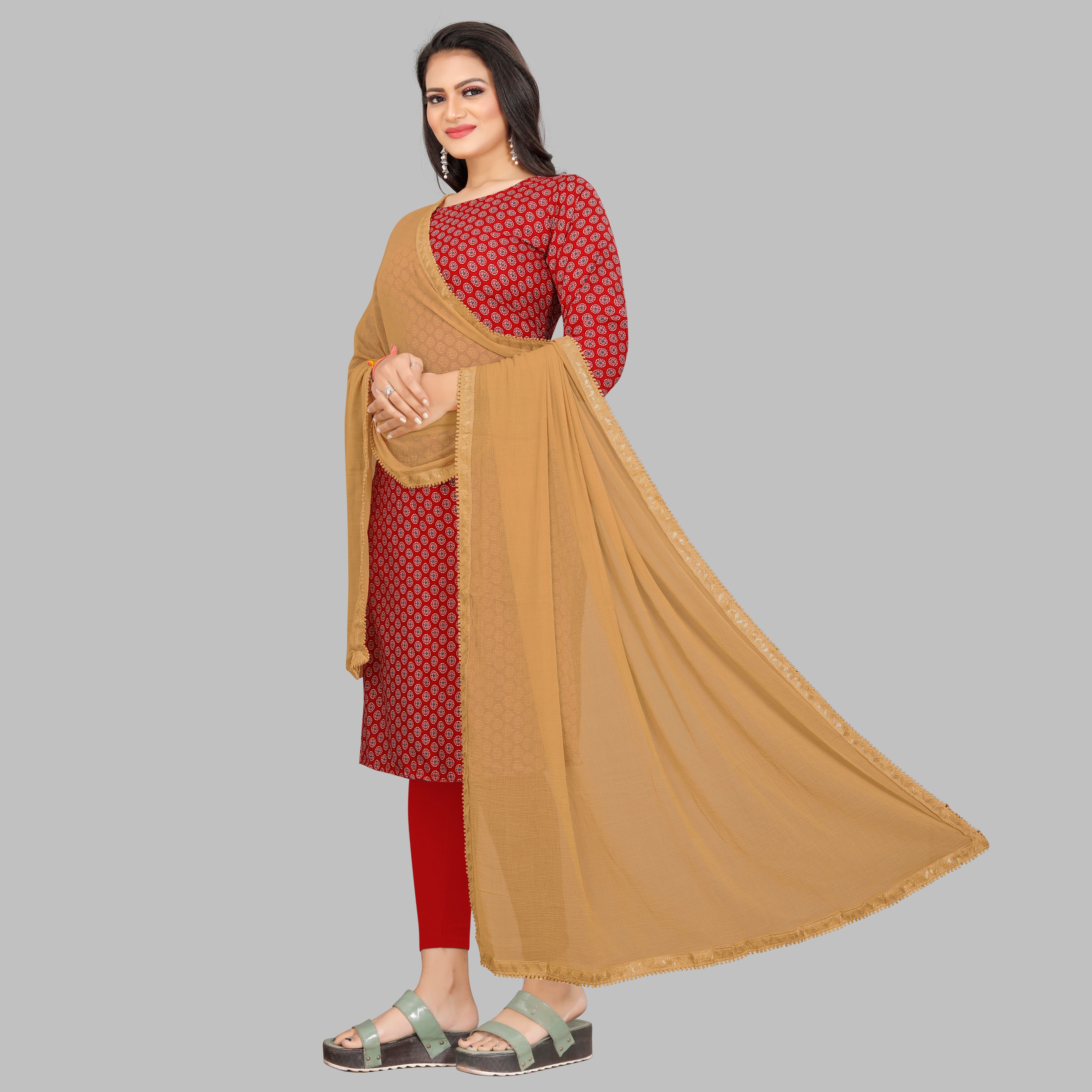 EBADAT Pure  Golden Chiffon Dupatta With Golden Border Lace