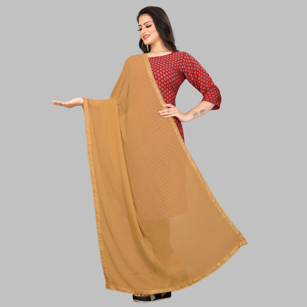 EBADAT Pure  Golden Chiffon Dupatta With Golden Border Lace