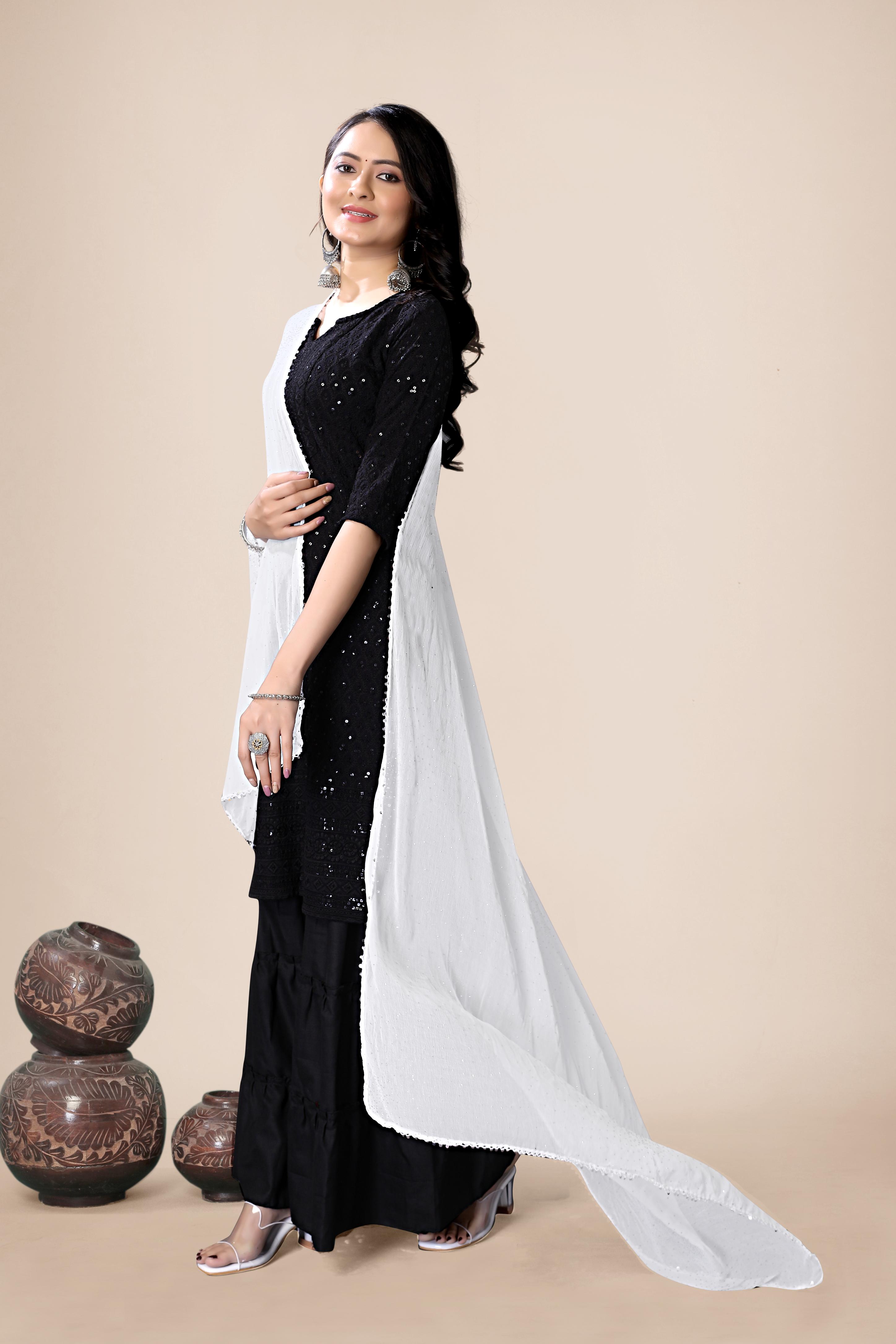 Elegant White Chiffon Dupatta | Subtle Sparkle Hijab for Spiritual & Daily Wear