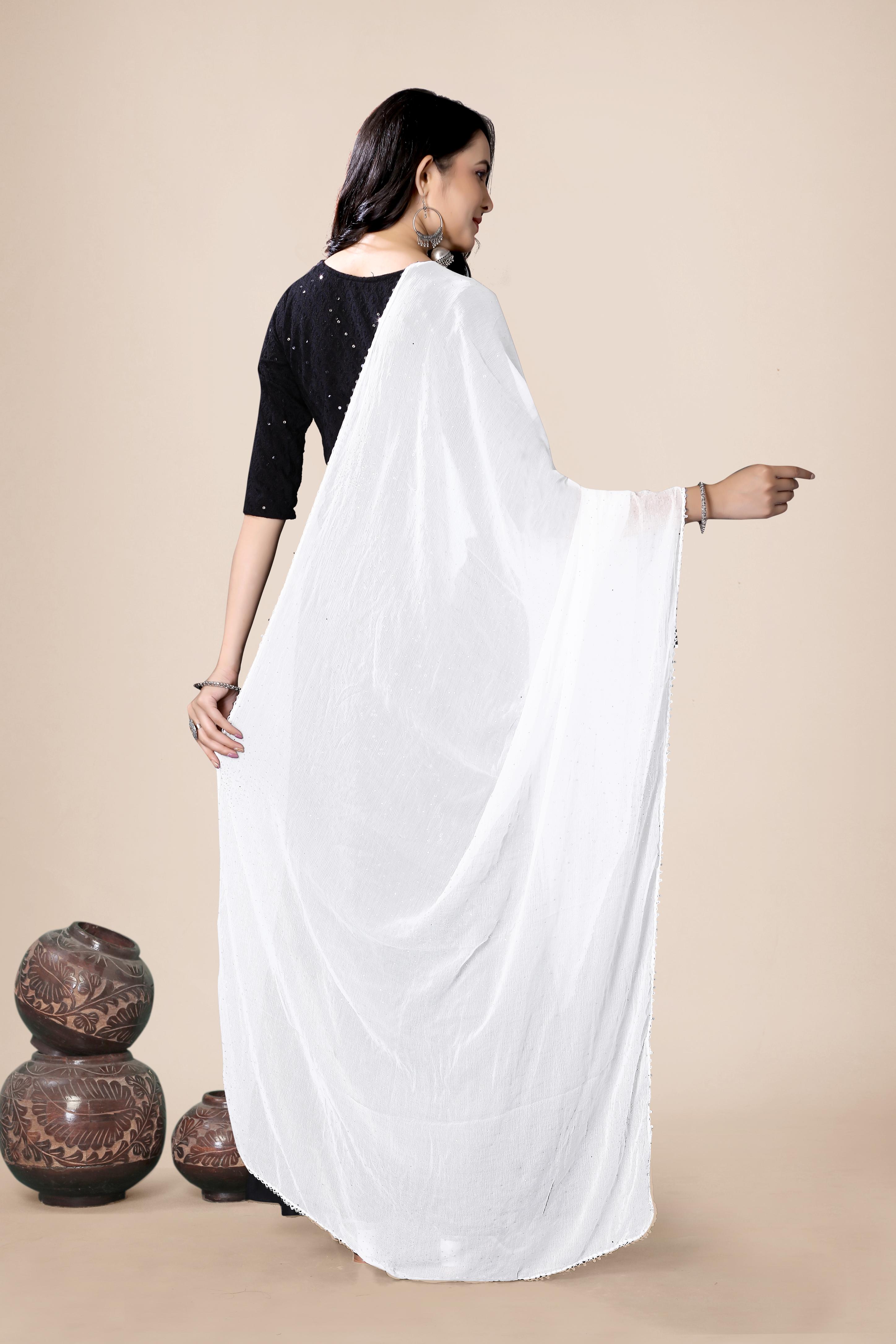 Elegant White Chiffon Dupatta | Subtle Sparkle Hijab for Spiritual & Daily Wear