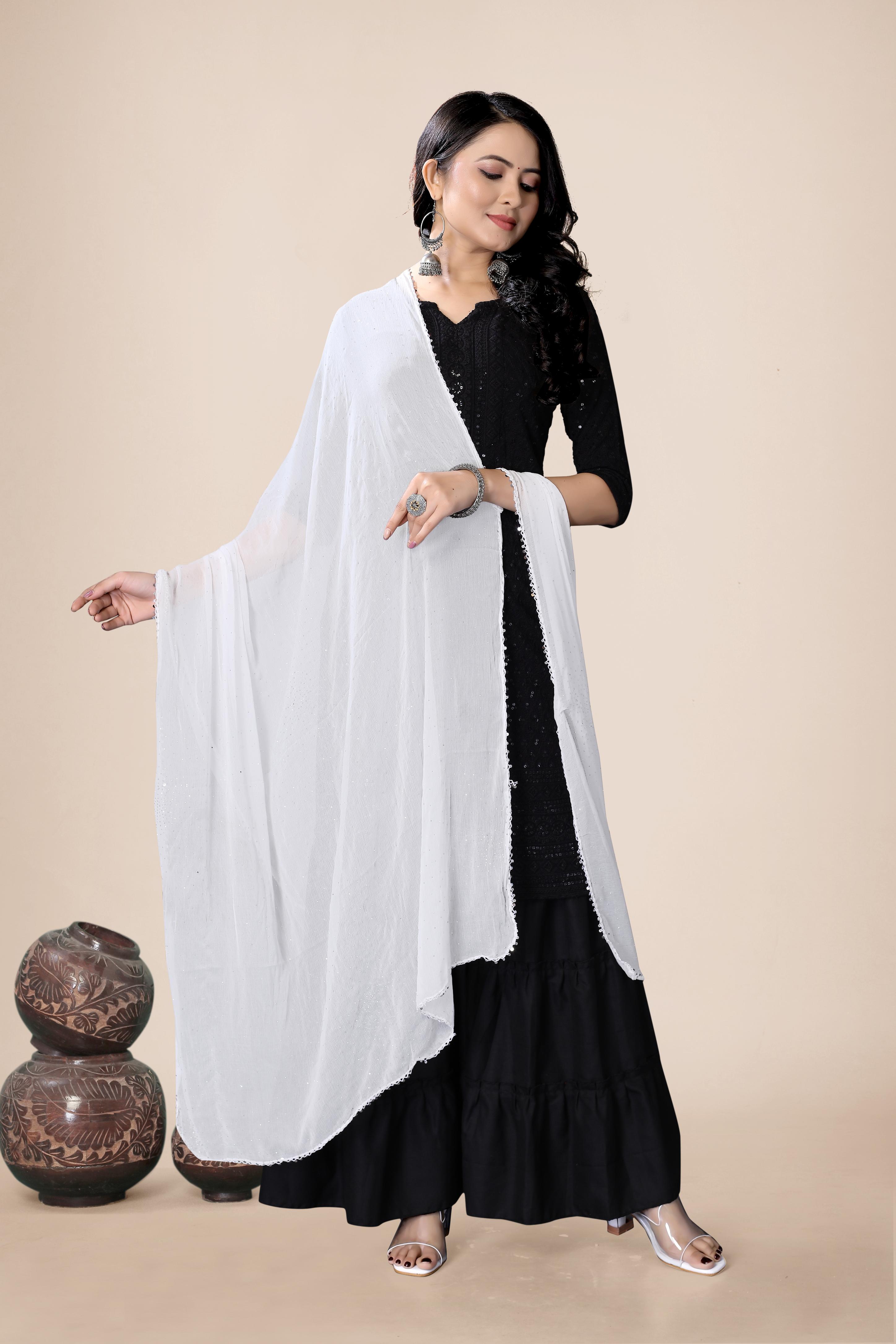 Elegant White Chiffon Dupatta | Subtle Sparkle Hijab for Spiritual & Daily Wear