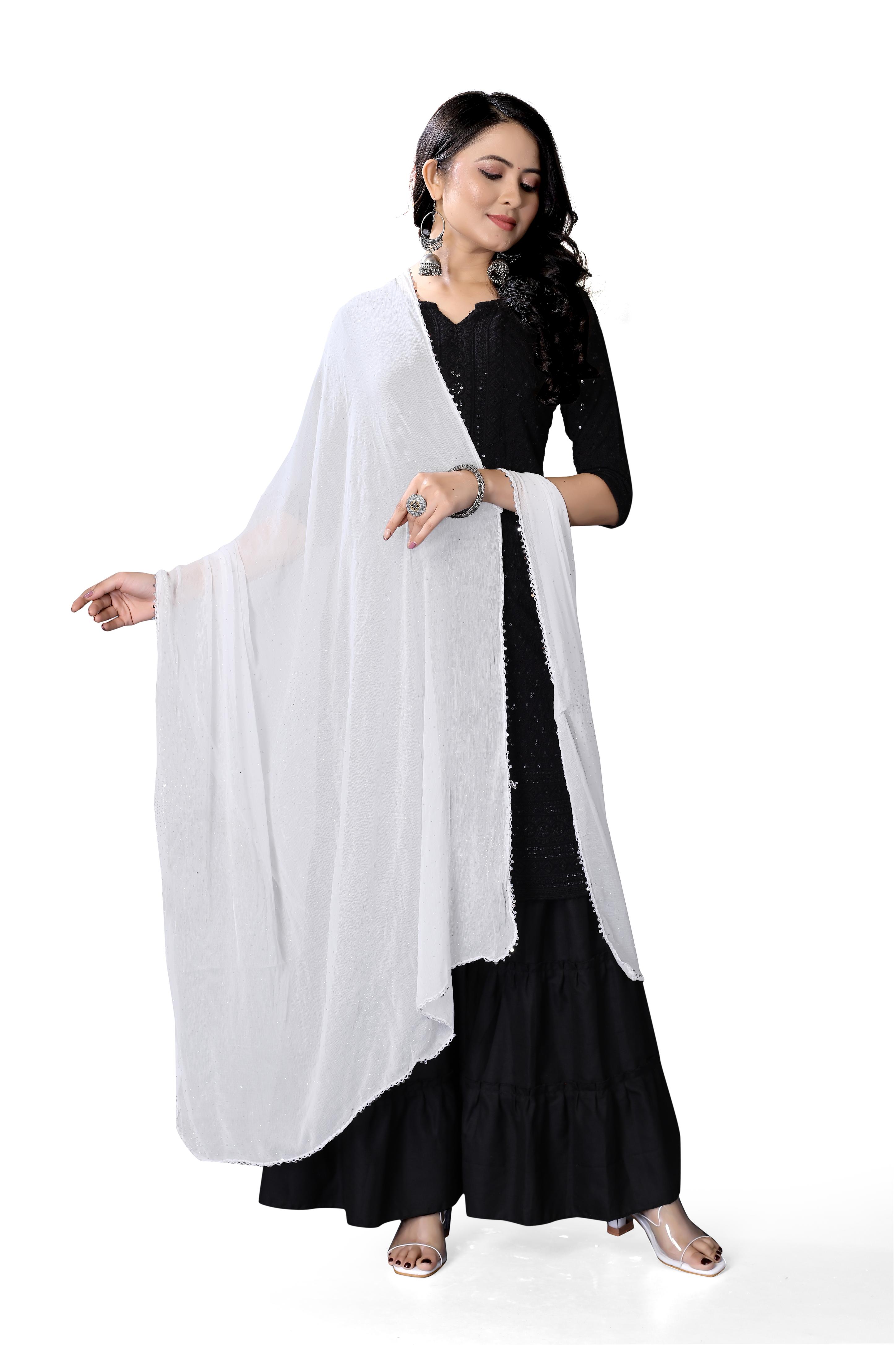 Elegant White Chiffon Dupatta | Subtle Sparkle Hijab for Spiritual & Daily Wear
