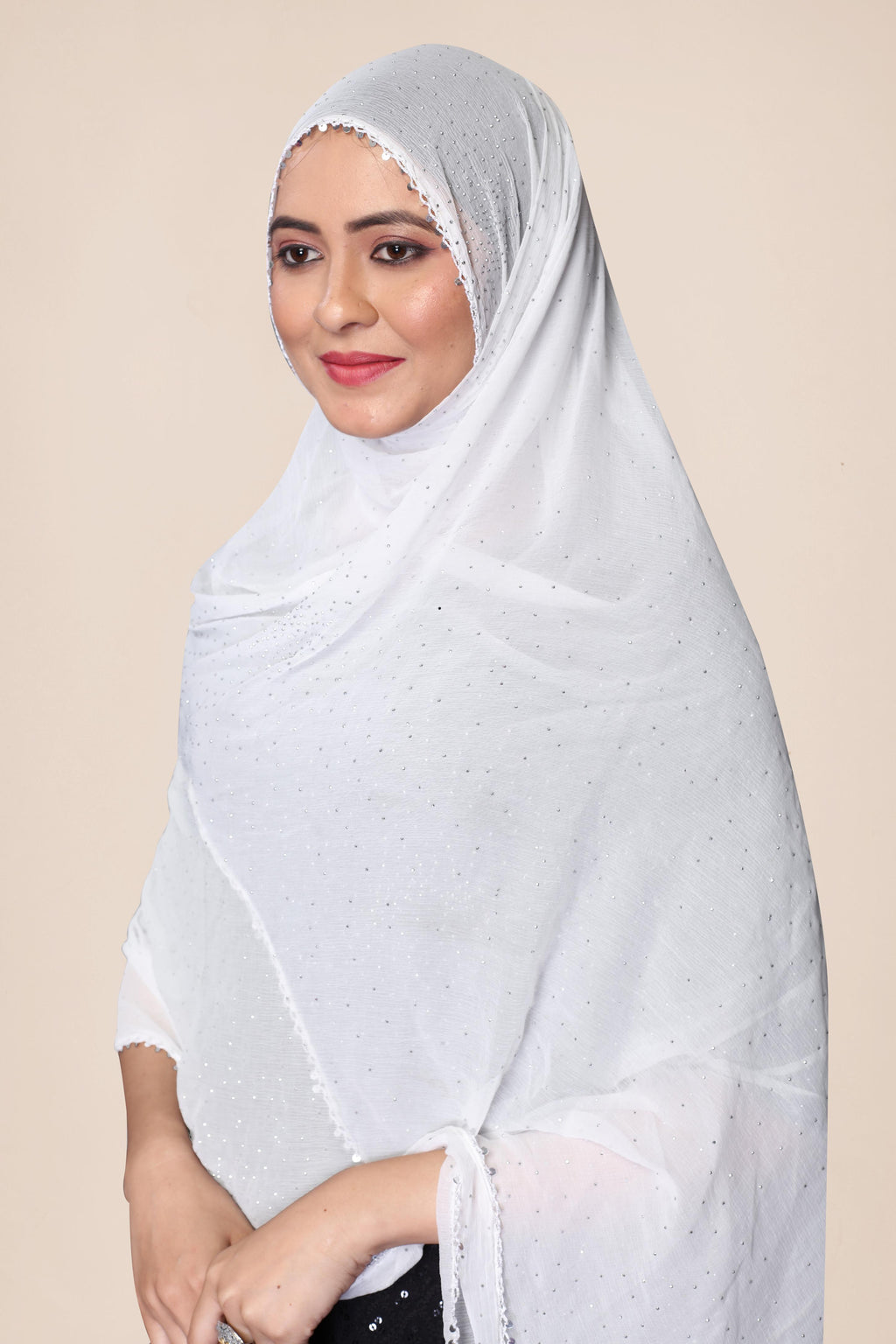 Elegant White Chiffon Dupatta | Subtle Sparkle Hijab for Spiritual & Daily Wear