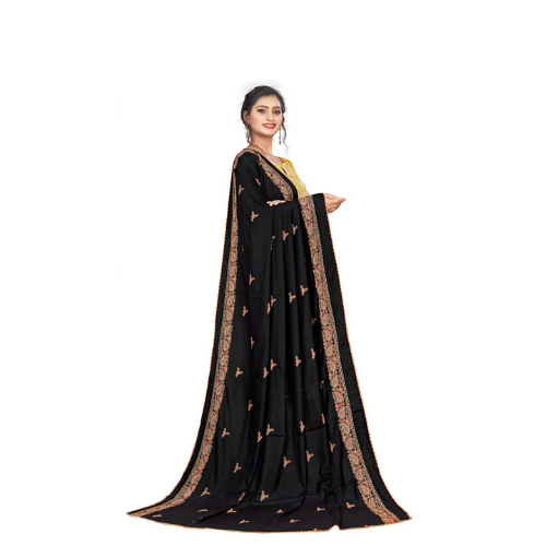 Elegant Full-Length Black Hijab with Traditional Embroidered Border