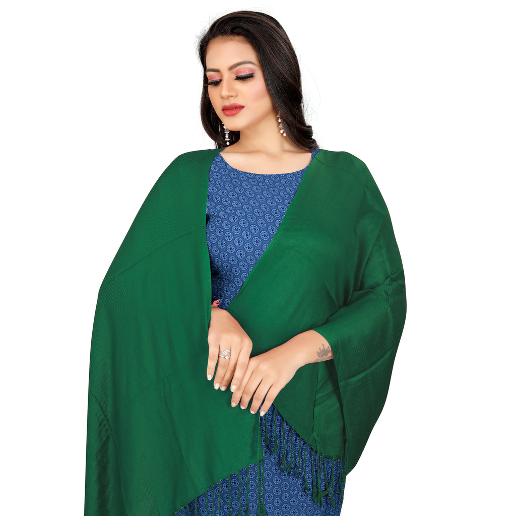 EBADAT Plain Pashmina Green Stole For Women and Girls
