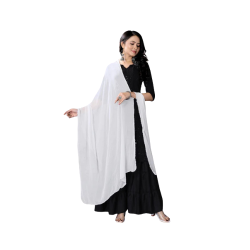 Elegant White Chiffon Dupatta | Subtle Sparkle Hijab for Spiritual & Daily Wear