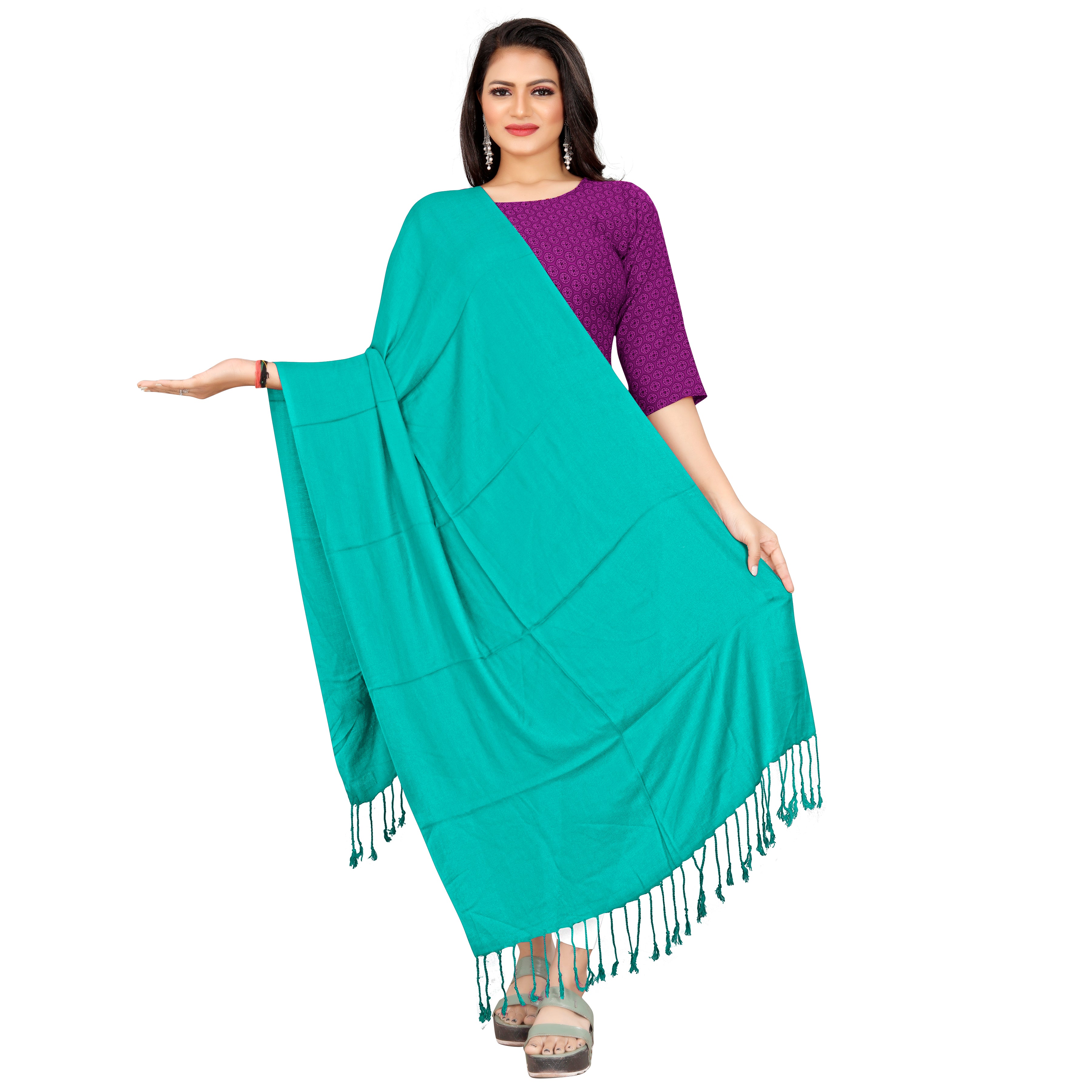 EBADAT Solid Rama Blue Color Stole Plain Pashmina For Women and Girls