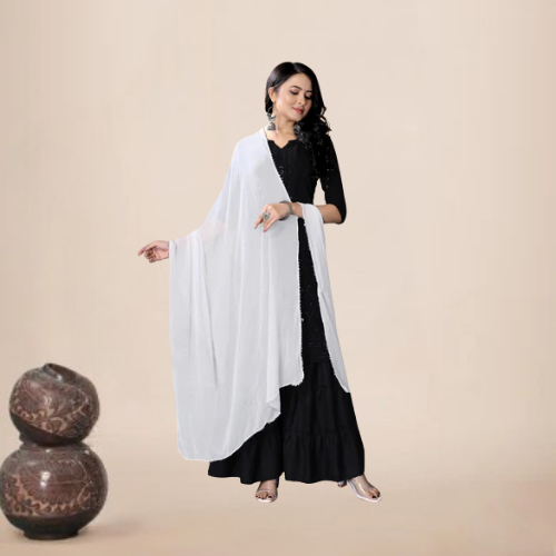 Elegant White Chiffon Dupatta | Subtle Sparkle Hijab for Spiritual & Daily Wear
