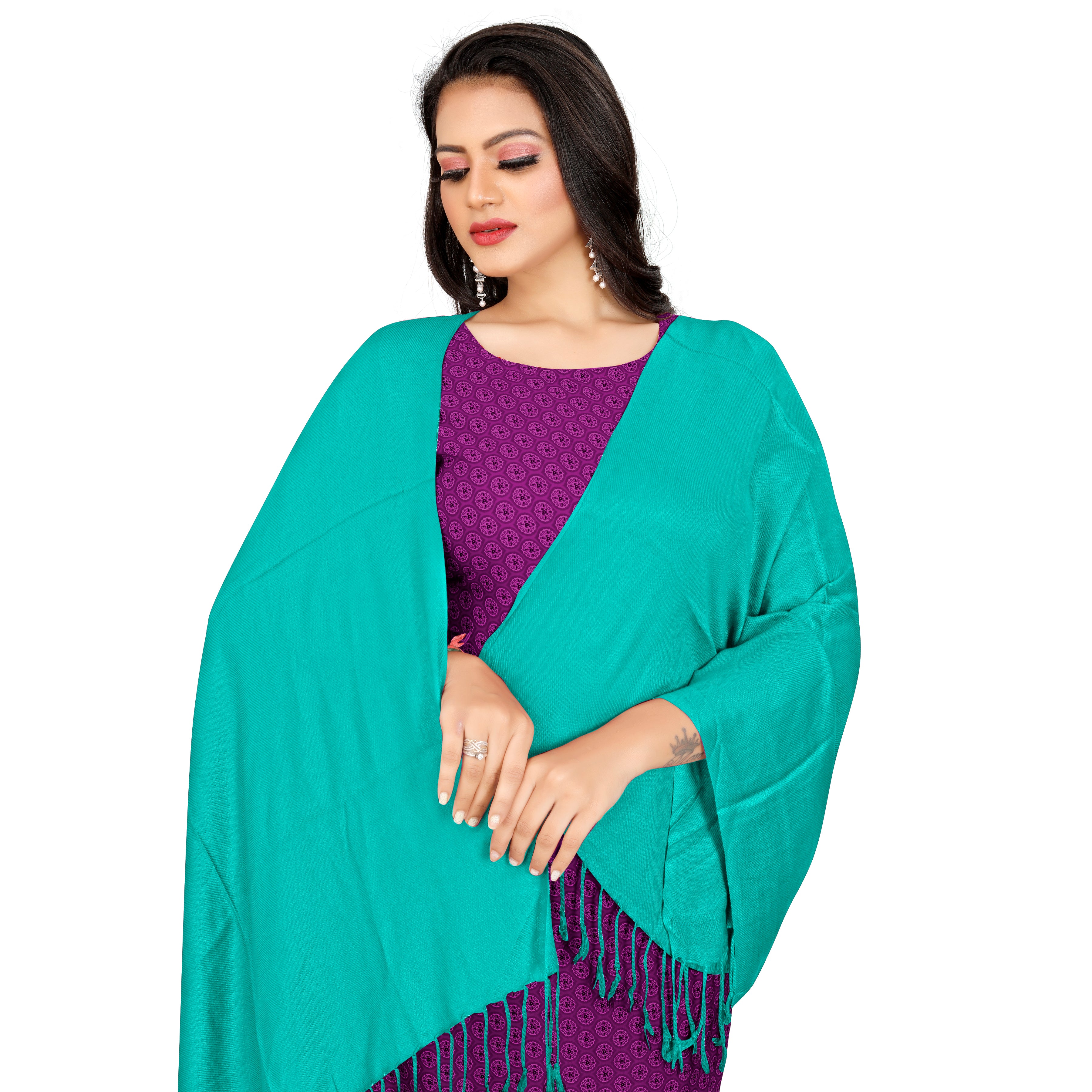 EBADAT Solid Rama Blue Color Stole Plain Pashmina For Women and Girls