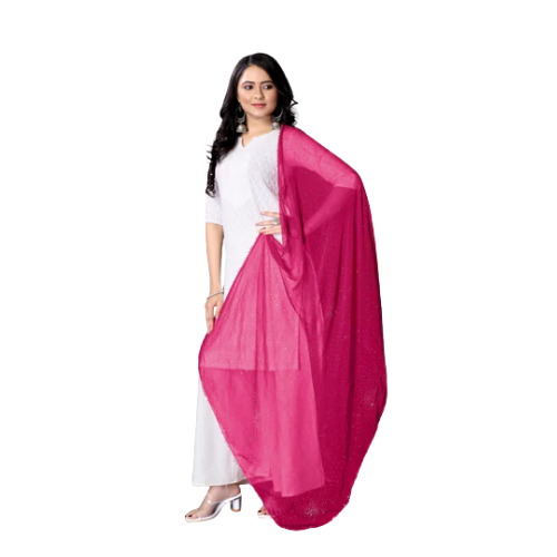 Rani Pink Glitter Chiffon Dupatta | Festive Hijab for Statement Style