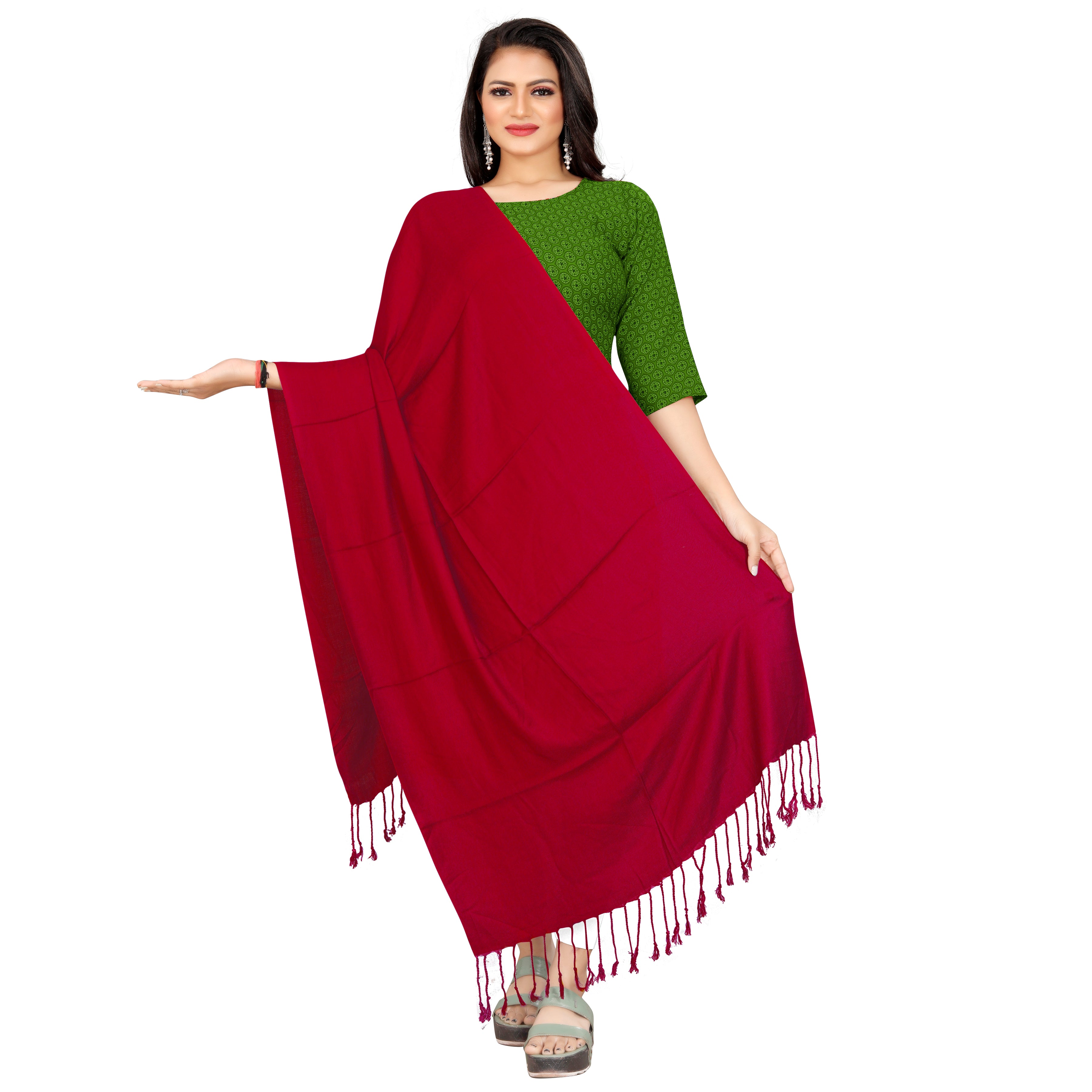 EBADAT Solid Maroon Color Stole Plain Pashmina For Women and Girls