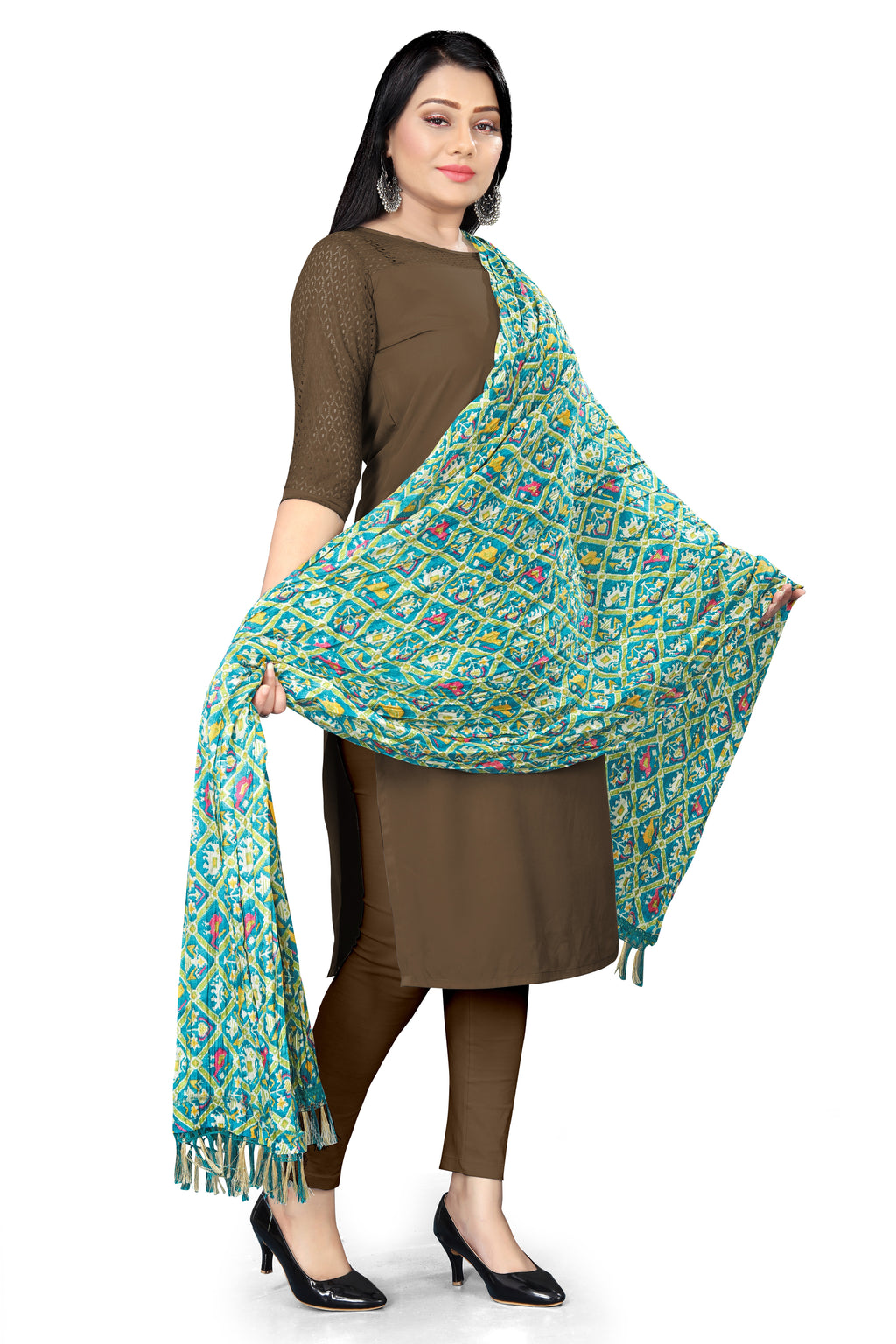 Art silk Chunri Dupatta for women Multy Firozy
