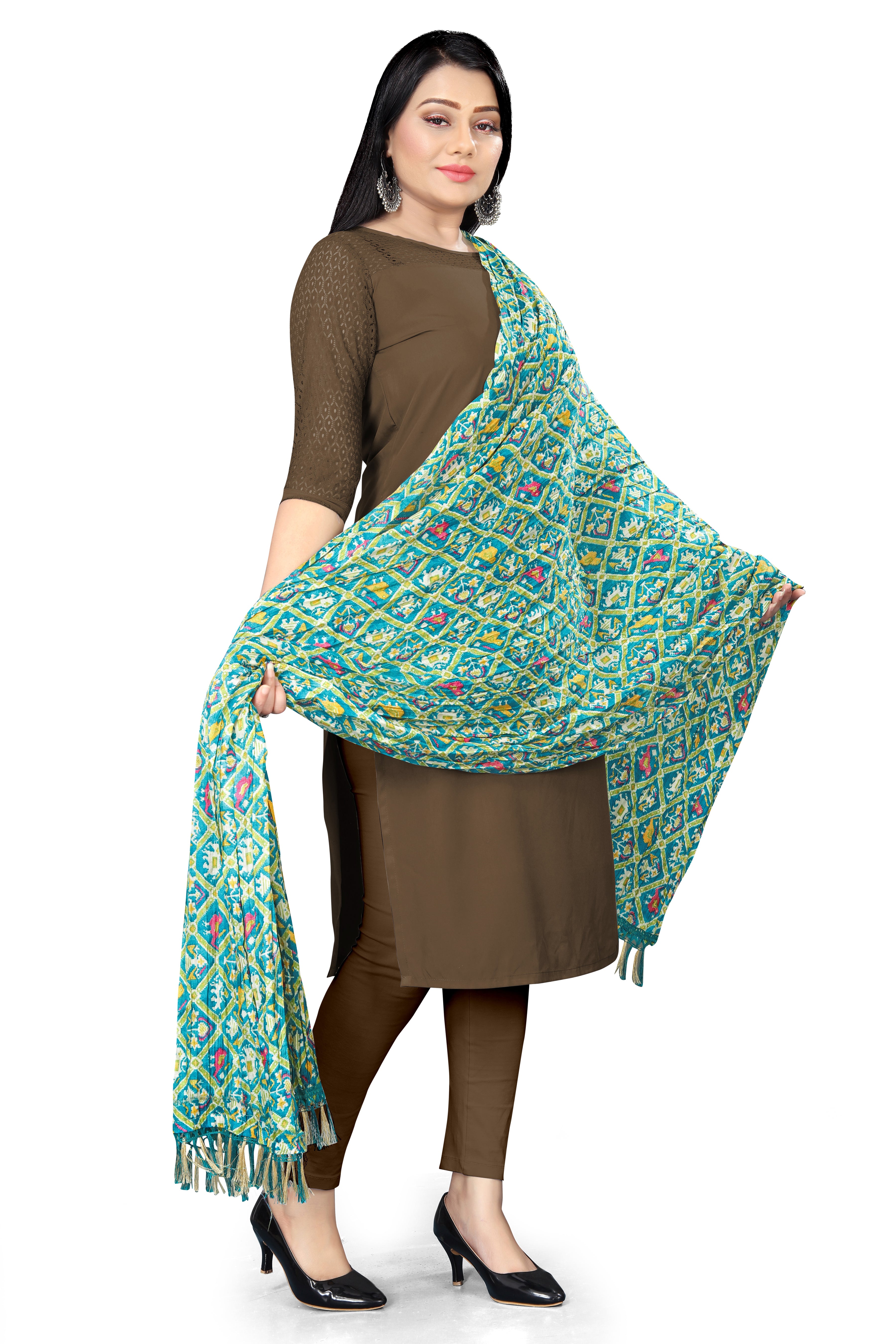 Art silk Chunri Dupatta for women Multy Firozy